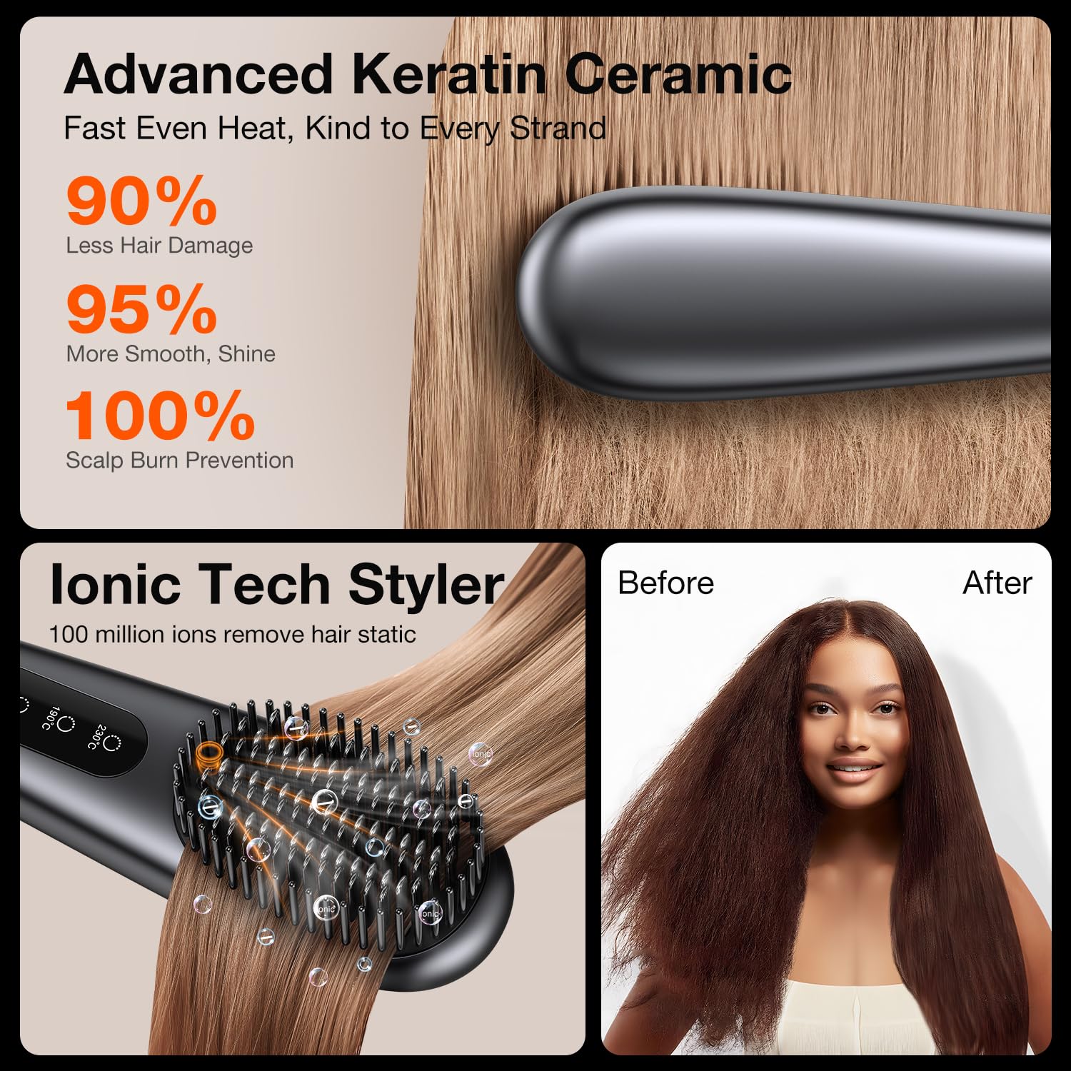 Llano 2024 Upgraded Portable Cordless Hair Straightener Brush 6400mAh Rechargeable Mini Comb - Image 9