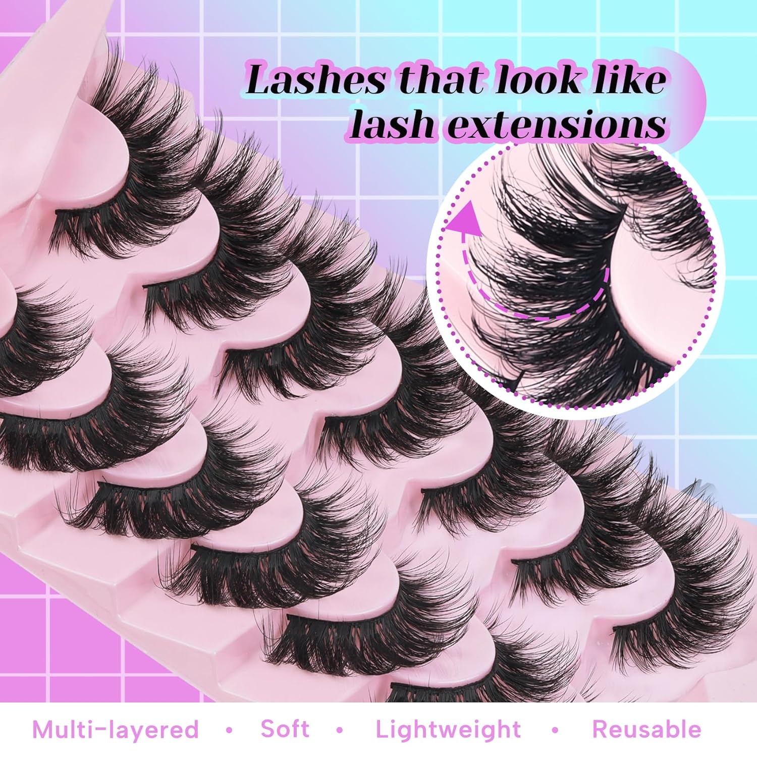 Losha Lashes 7 Pairs Fluffy Volume Cat Eye False Eyelashes Kit with Glue and Tweezers, Natural Soft - Image 4