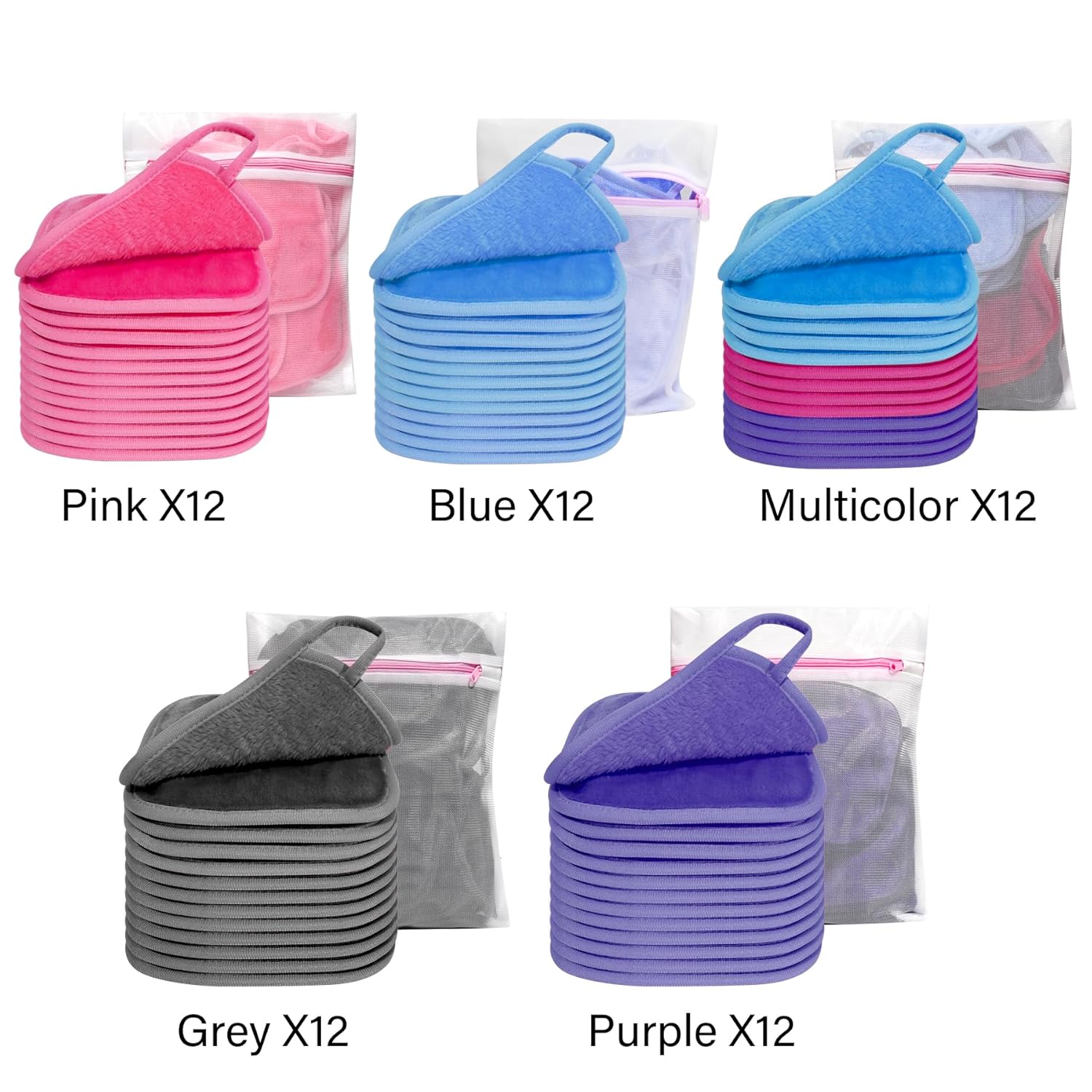 KODAMO 12 Pack Pink Reusable Microfiber Makeup Remover Cloths with Travel Bag - Image 7
