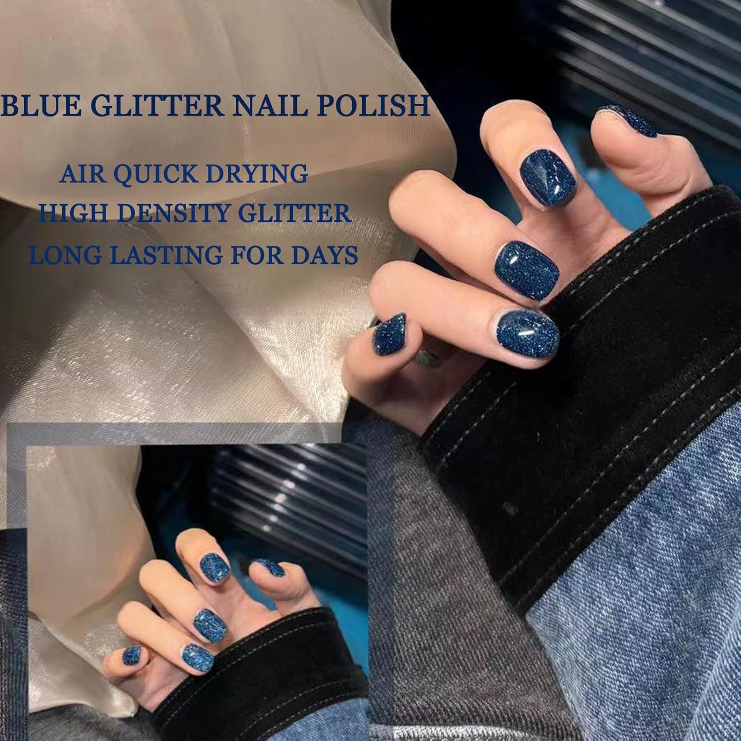 Sparkle Nail Polish 15ML Dark Blue Glitter Quick Dry High Density Navy Teal Shades - Image 2