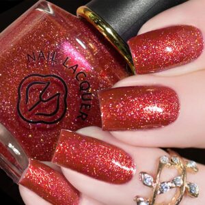 Red Glitter Nail Polish Quick Dry, Red Sparkle Nail Polish, Long Lasting Red Sparkly Nails Polish, Fine Rainbow Glitter Red Nail Polish for Women and Girls, 10ML