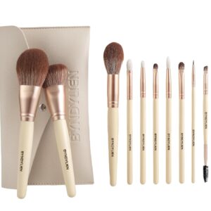 Makeup Brush Set - 10PCS Makeup Brushes with Makeup Bag, Synthetic Goat Hairs Bristles and Wood Handle including Eyeshadow Brushes, Concealer, Eyeliner, Eyebrow Makeup Brush and Lip Brush