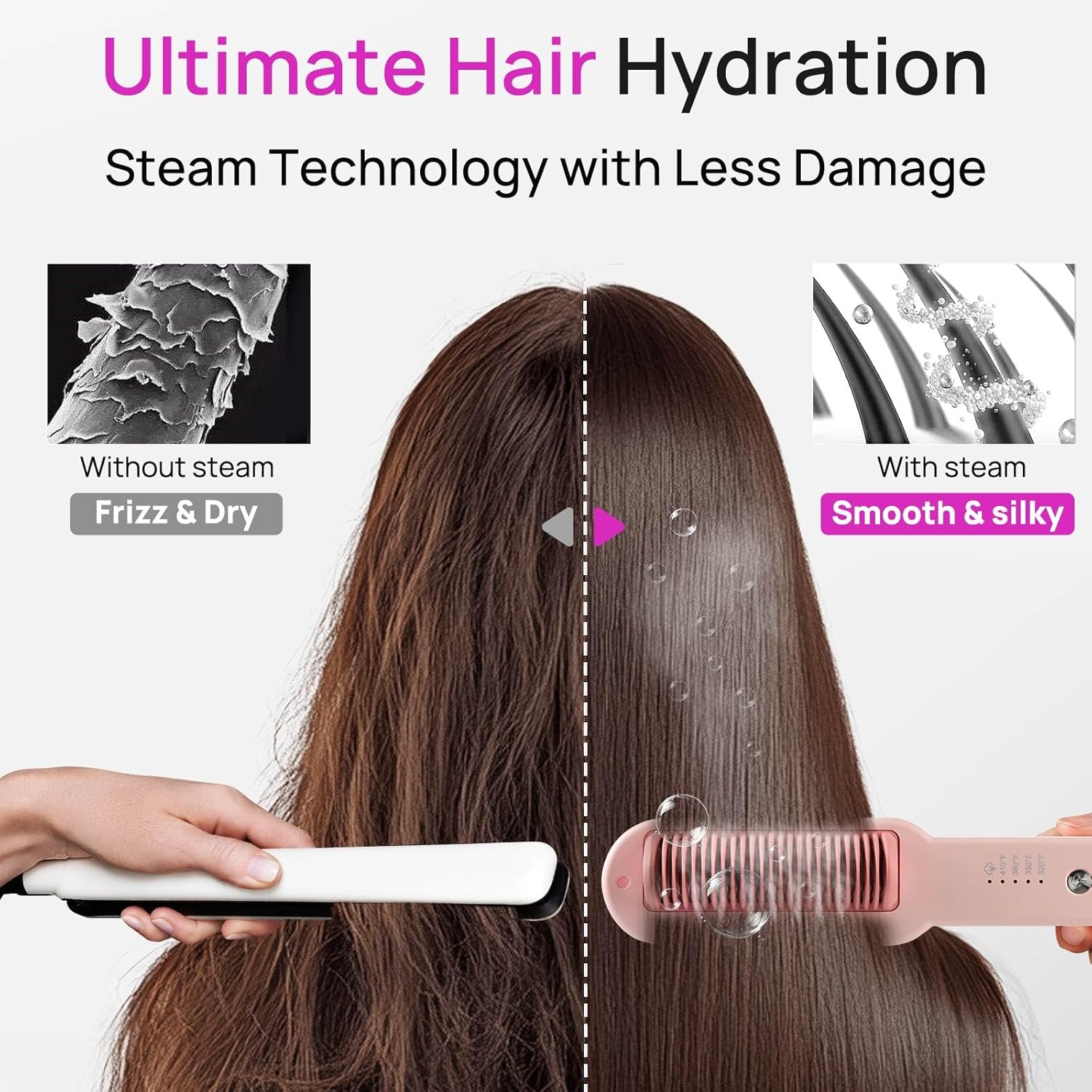 Anikine 3-in-1 Steam Hair Straightener Brush 4 Temperature Settings Dual Voltage Black - Image 4