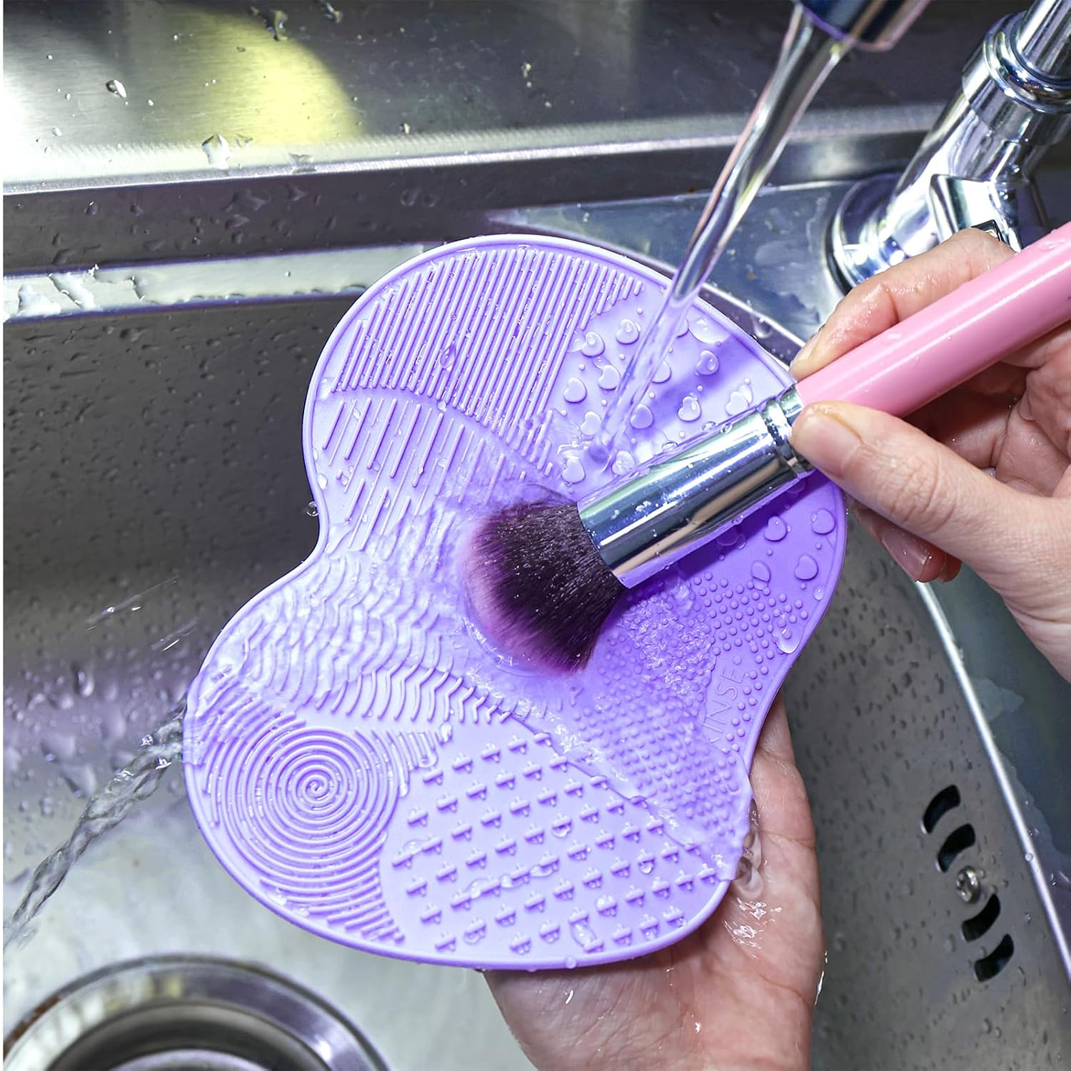 Sibba 2-Piece Silicone Makeup Brush Cleaning Mat and Sponge Bowl Set for Effortless Cleaning - Image 8