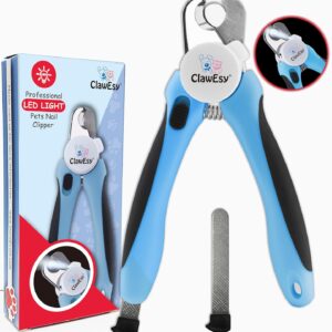Dog Nail Clipper with Ultra Bright LED Light for Bloodline, Stainless Steel Pet Nail Trimmer with Safety Guard, Ergonomic Handle, Free Nail File for Smooth, Easy Grooming. Dogs and Cats(Blue)