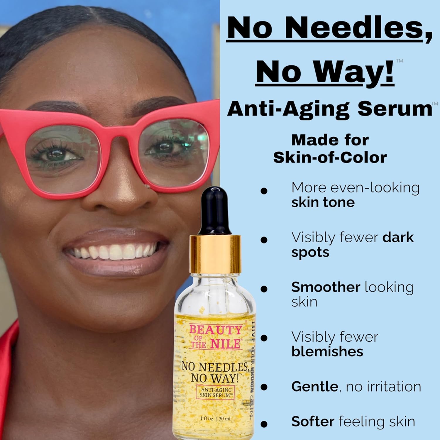 No Needles No Way Anti Aging Serum 1 Oz for Skin of Color Hydrates Smooths Even Tone - Image 2