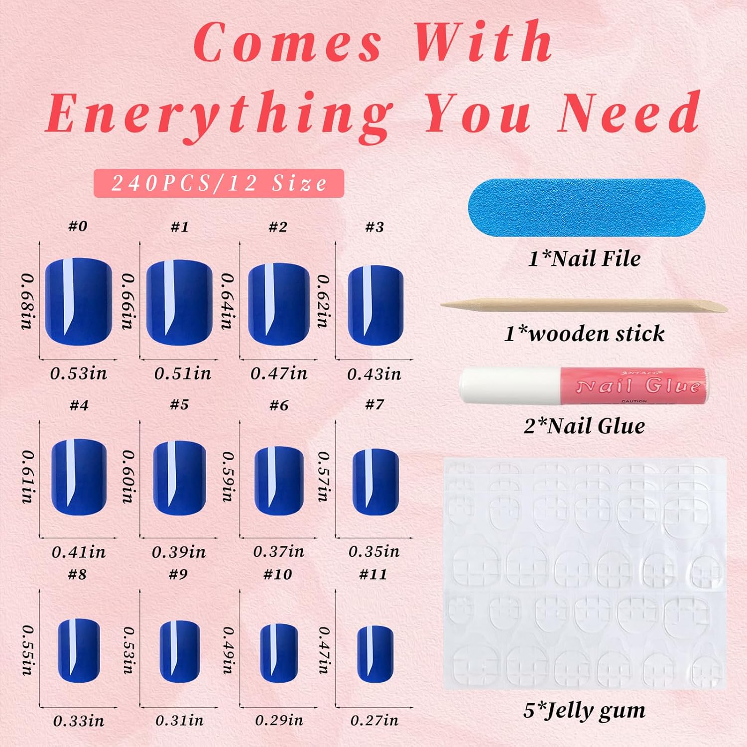 120 Pcs Royal Blue Glossy Square Press-On Nails for Women and Girls - Image 4