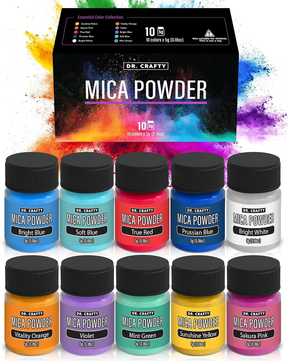 DR CRAFTY Mica Powder for Epoxy Resin, Pigment Powder - Resin Mica Powder for Candle Making, Resin Powder – Epoxy Pigment Powder for Epoxy Resin, Mica Powder for Resin, 10 Shades