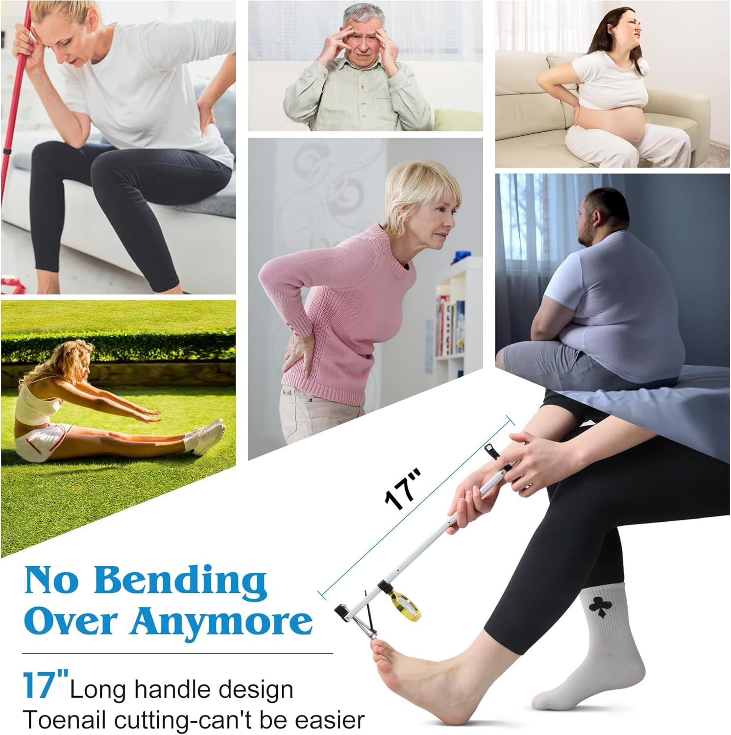 17 Inch Long Handle Toenail Clippers with Wide Jaw and Magnifier for Easy Trimming - Image 3