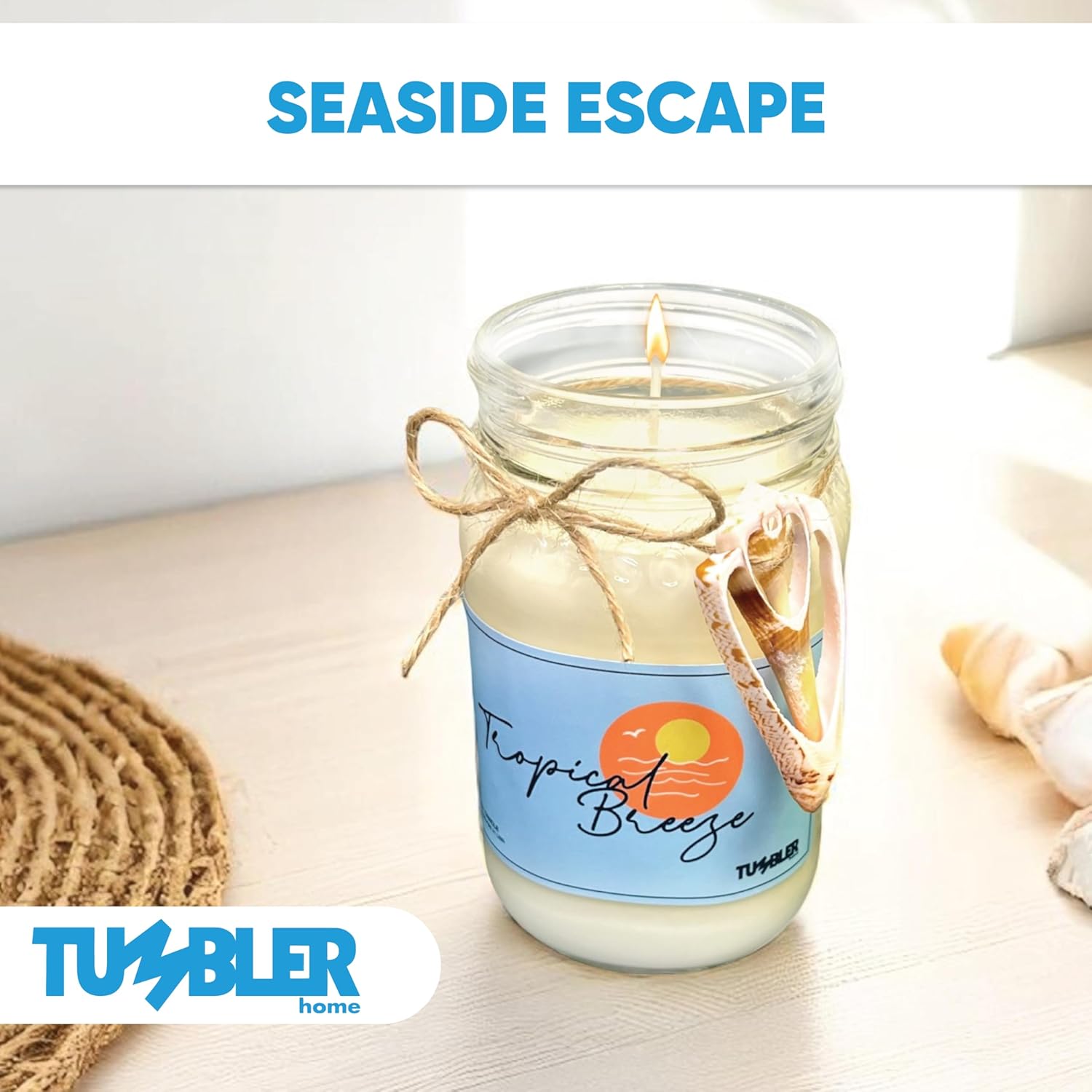 Large Soy Wax Beach Candle with Real Shells, 90 Hour Burn Time, Coastal Home Decor - Image 5
