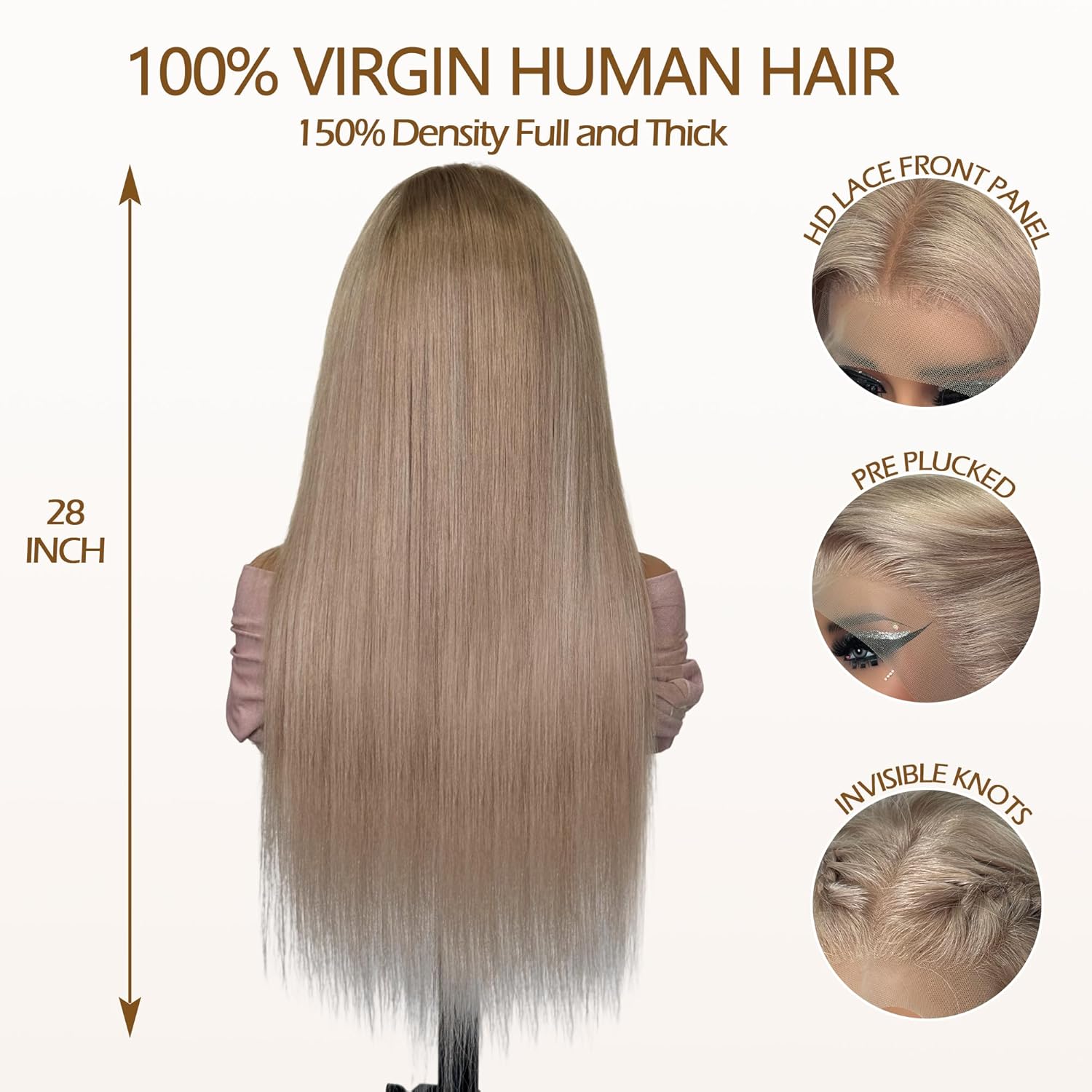 18 Inch Ash Blonde Human Hair Straight Lace Front Wig 180% Density for Black Women - Image 2