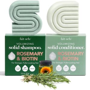 Kitsch Rosemary & Biotin Shampoo and Conditioner Set for Hair Growth - Strengthening, Thickening & Volumizing Shampoo and Conditioner Bar - Paraben, Sulfate & Silicone Free - Made in USA - 2 pack
