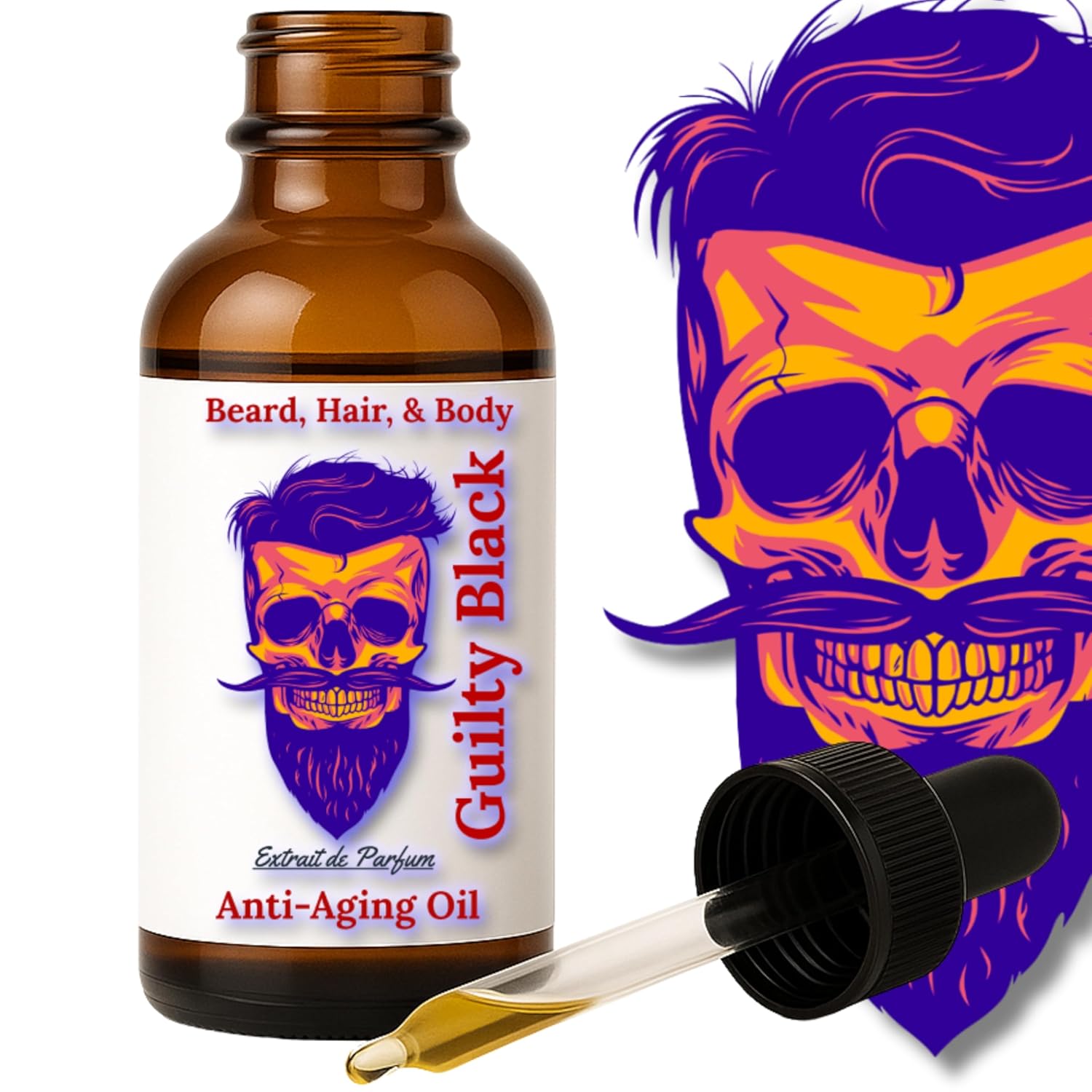 Luxury Cologne Oil - 2oz Anti-Aging Blend with Plant Retinol for Beard, Skin & Hair (Guilty Black)