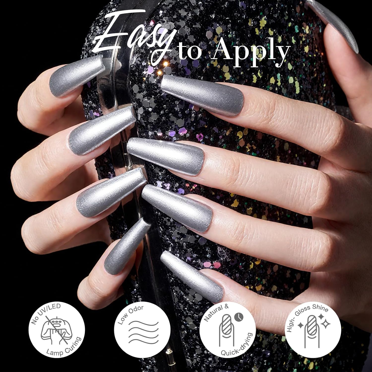 AZUREBEAUTY 10ml Metallic Silver Glitter Nail Polish Quick Dry Strengthening Treatment for Women - Image 2