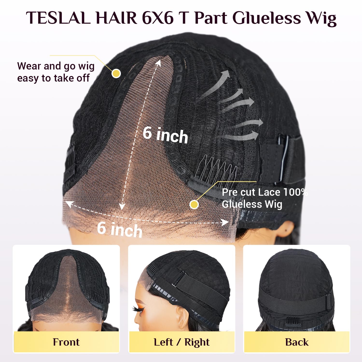 TESLAL 22 Inch 260% Density Body Wave Glueless Pre Cut Lace Wig with Highlights - Image 4