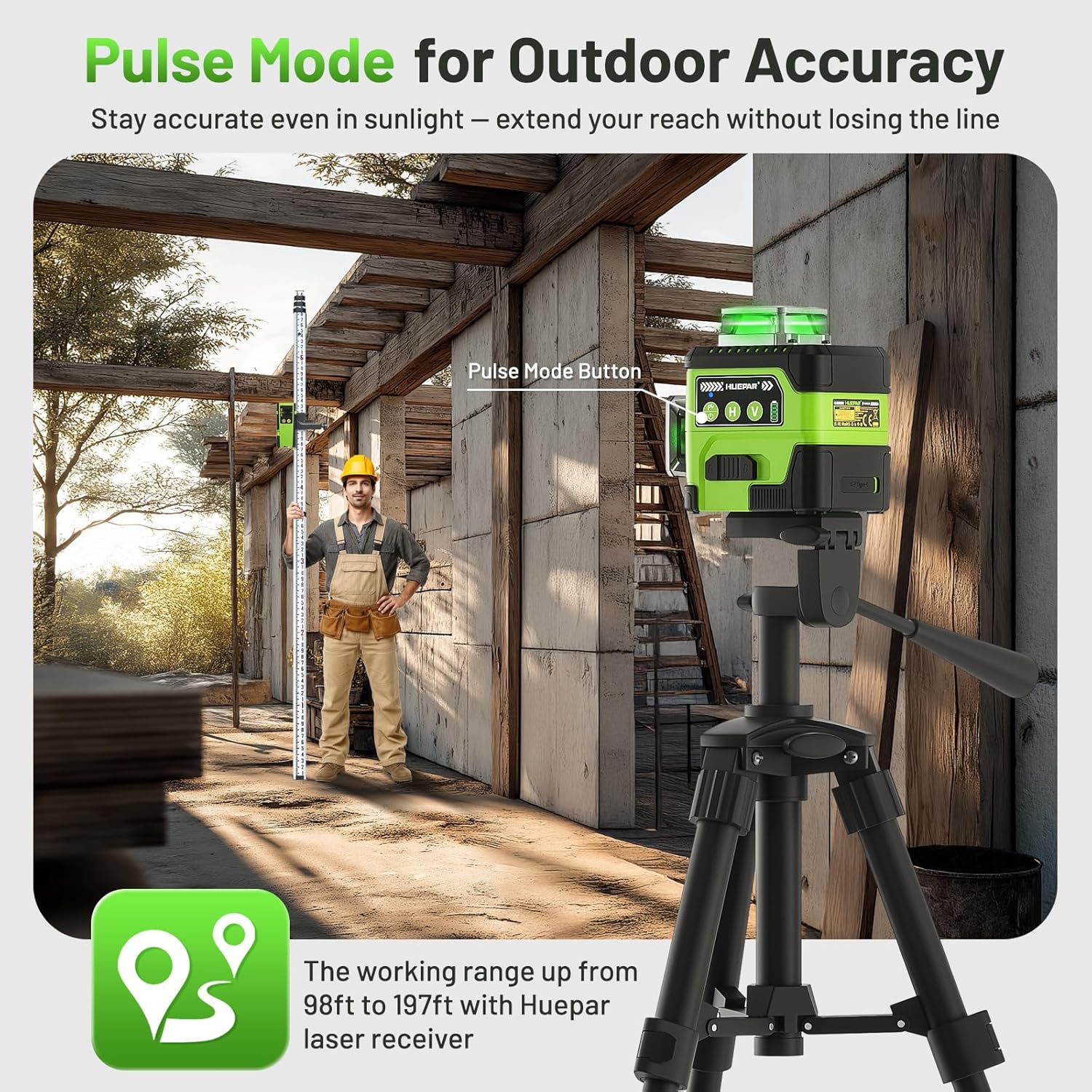 HUEPAR 360° 3D Green Laser Level with LCD Screen and Magnetic Bracket - Image 7