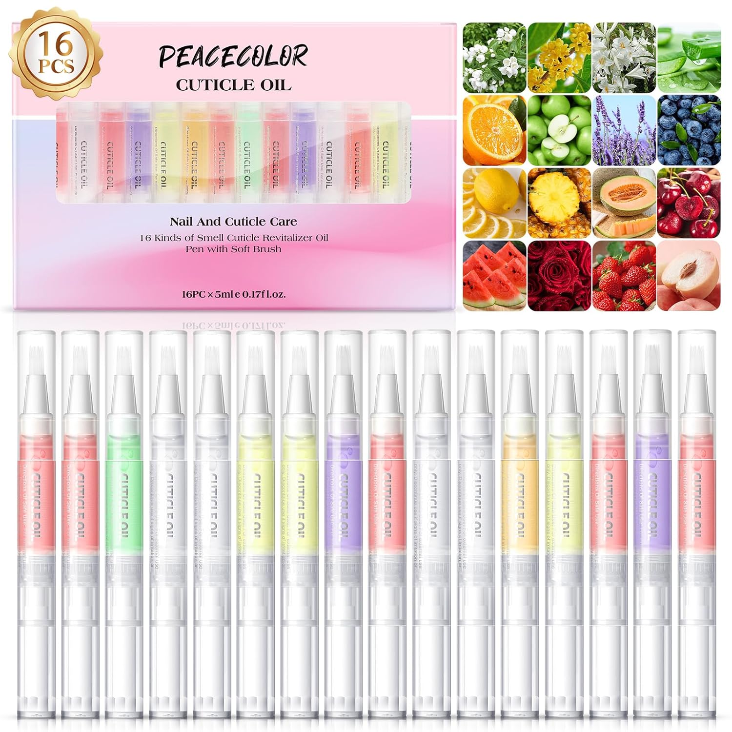 Peacecolor 16Pcs Cuticle Oil Pen for Nails Portable Nail Moist Nail Strengthener Nails Care Kit for Treatment Care Nail Softener and Strengthener