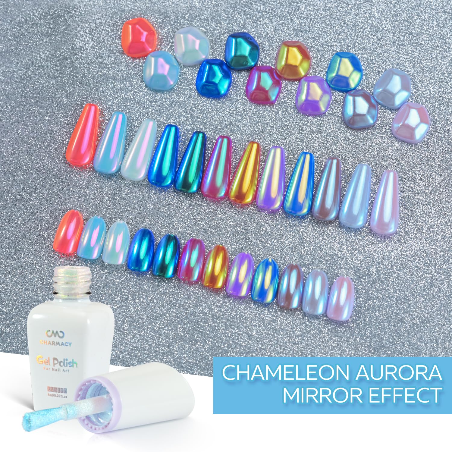 CHARMACY 6-Piece Nail Gel Polish Set with Chrome Liquid Powder and Metallic Mirror Finish - Image 4