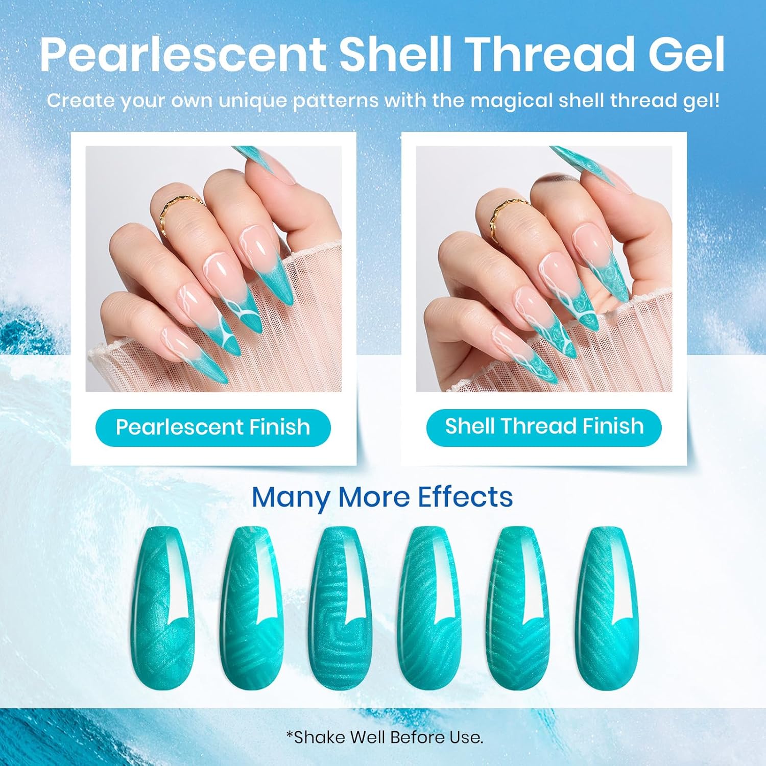 Beetles Summer Blue Gel Polish Kit 6 Shimmer Colors Glitter Swirl Effect for Home Manicure - Image 4