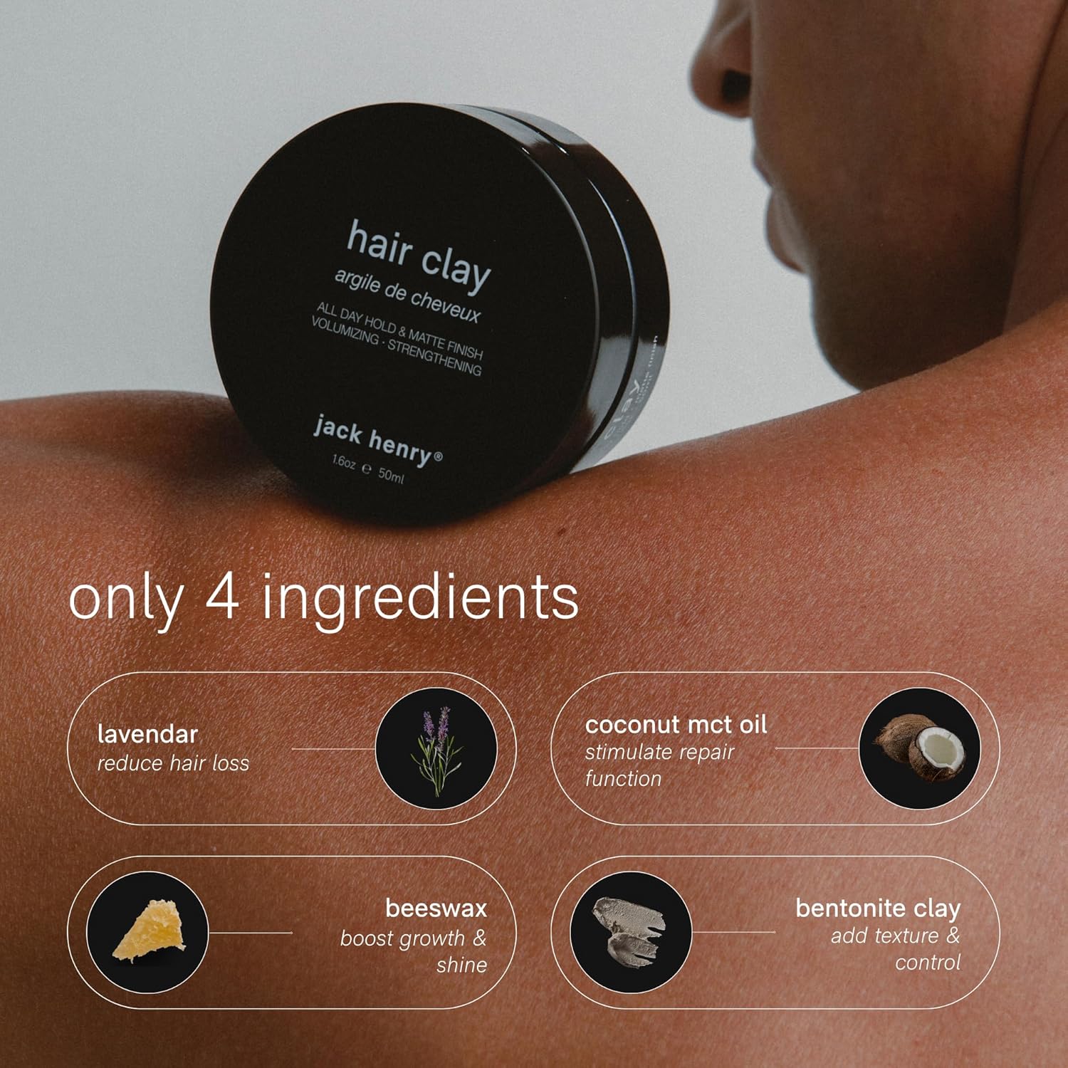 Jack Henry Premium Men's Hair Clay 1.6 oz Matte Finish Low Shine Natural Formula - Image 2