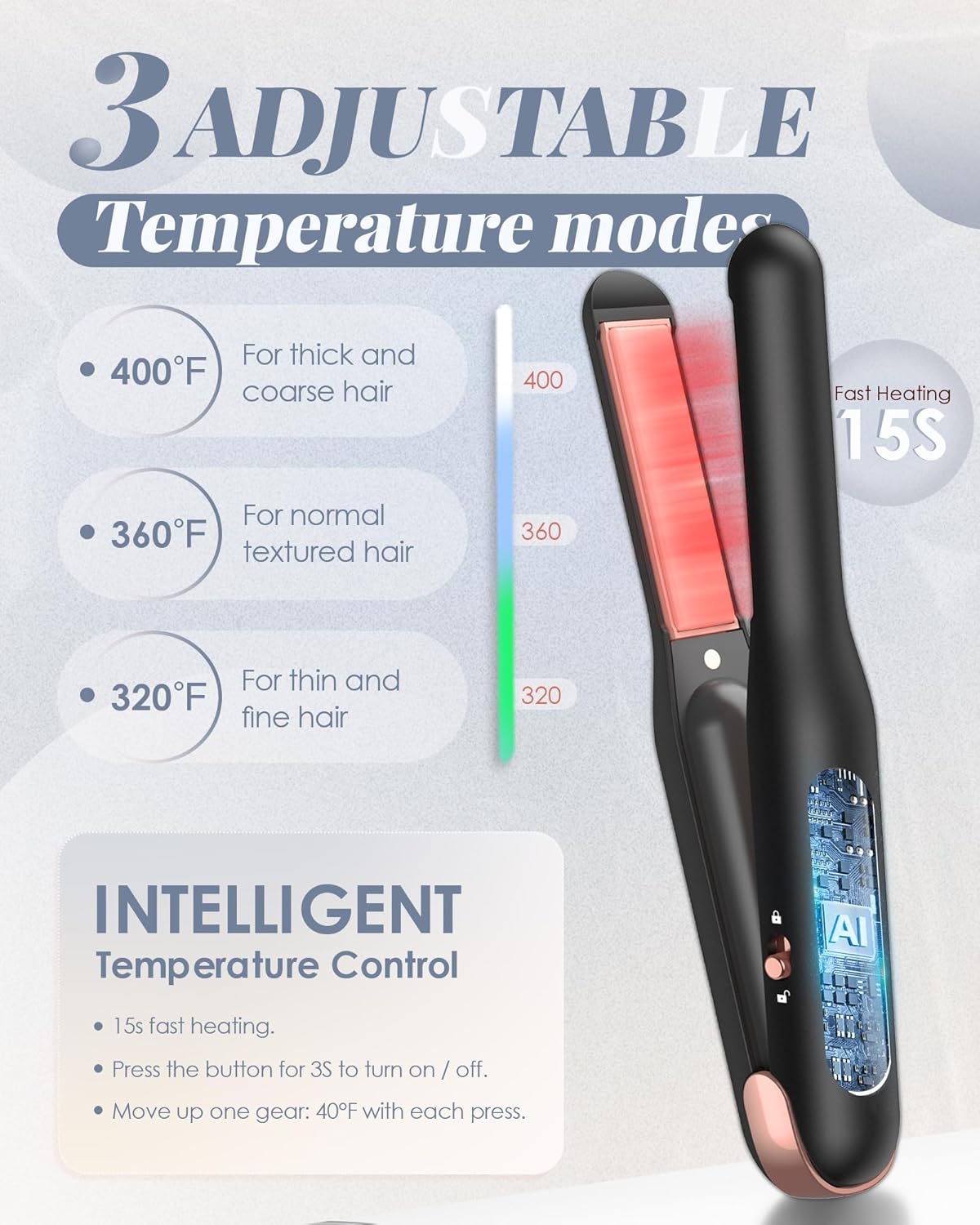 NOVUS Portable Cordless Mini Hair Straightener Curler 2-in-1 USB Rechargeable for Fine Short Hair, Compact Size - Image 3