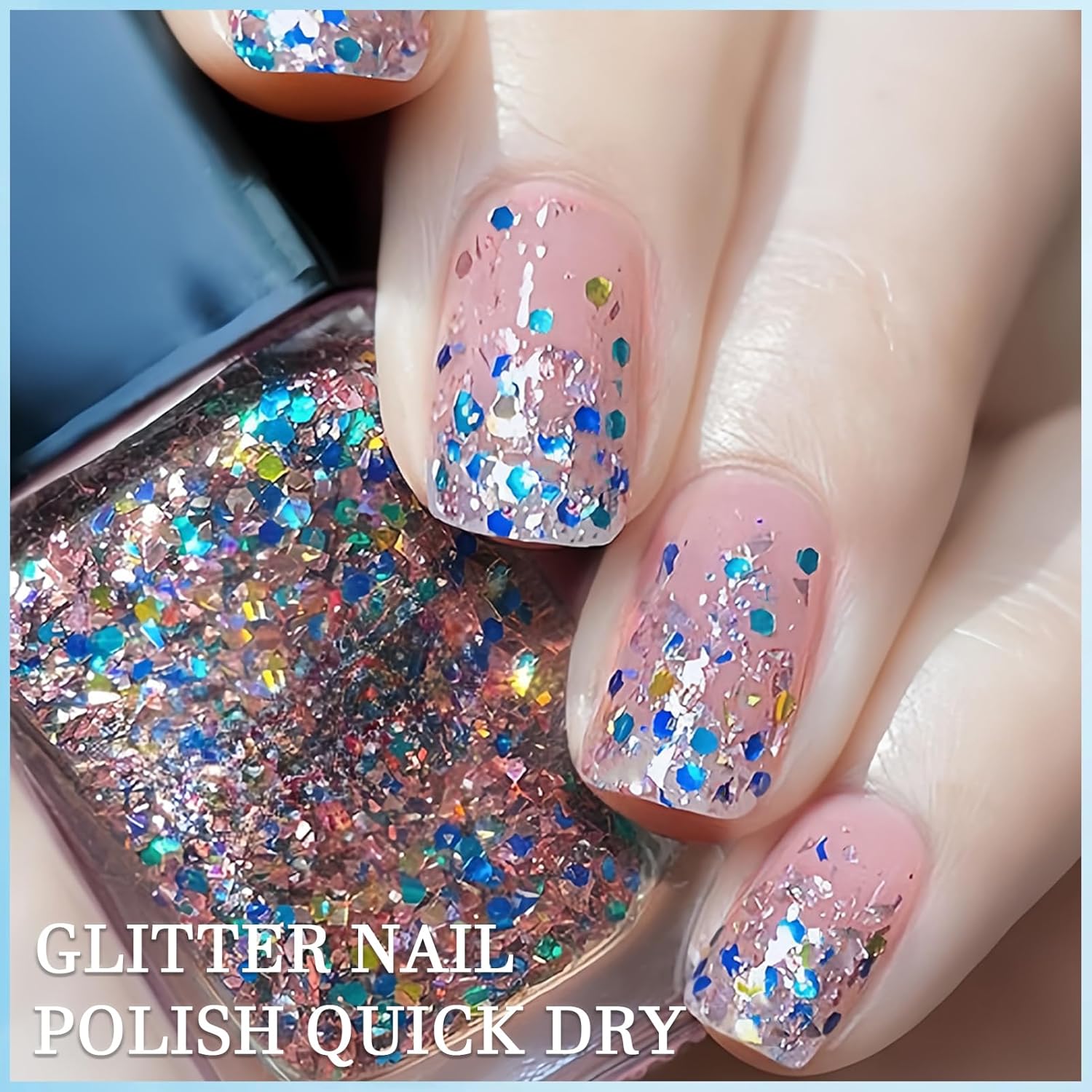 Confetti Nail Polish 15ML Air Dry Rainbow Glitter Clear Reflective Gel for Women Girls - Image 2