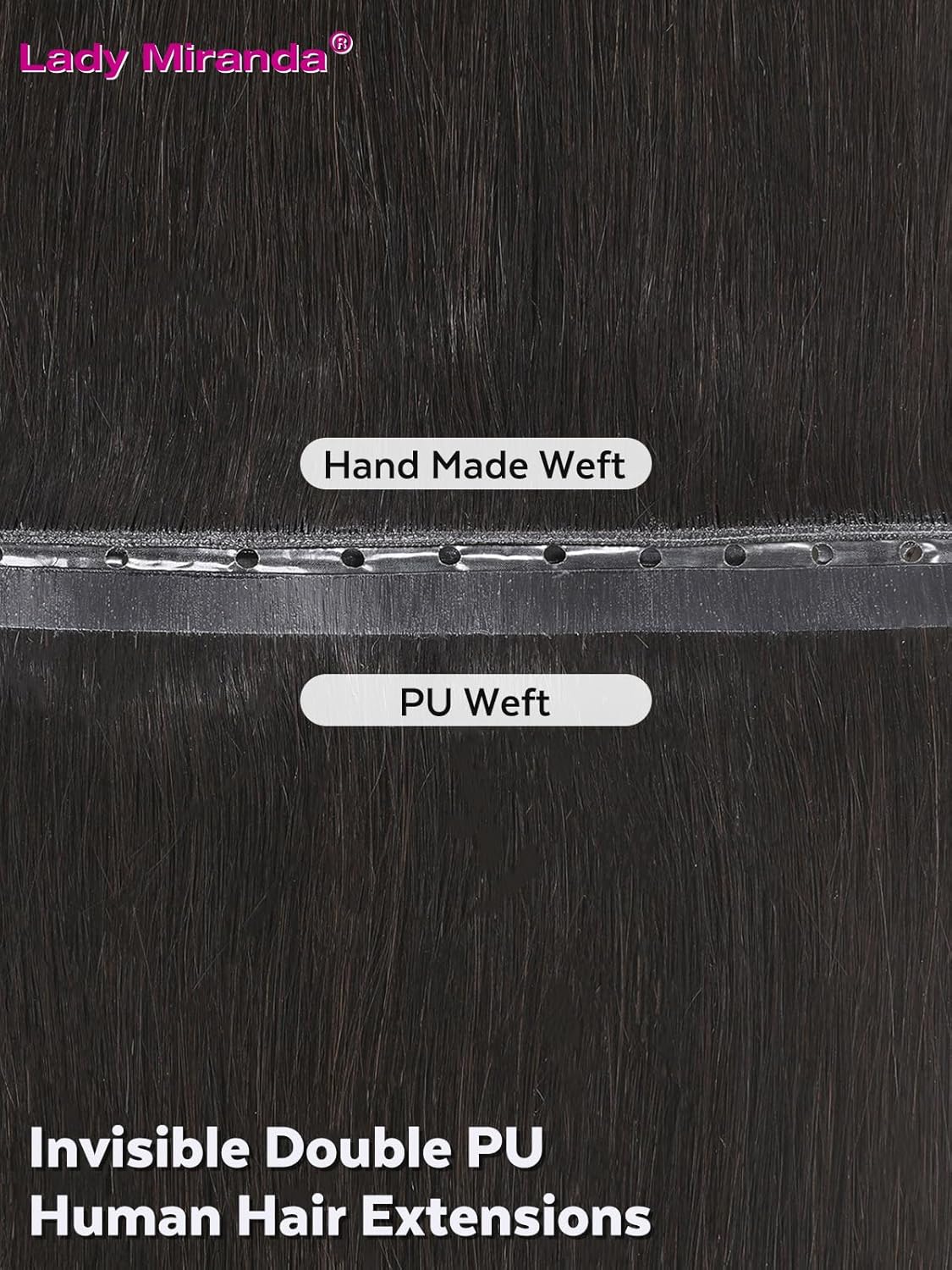 Lady Miranda 18 Inch 100G Black Double Sided Invisible Weft Real Human Hair Extensions - Image 2