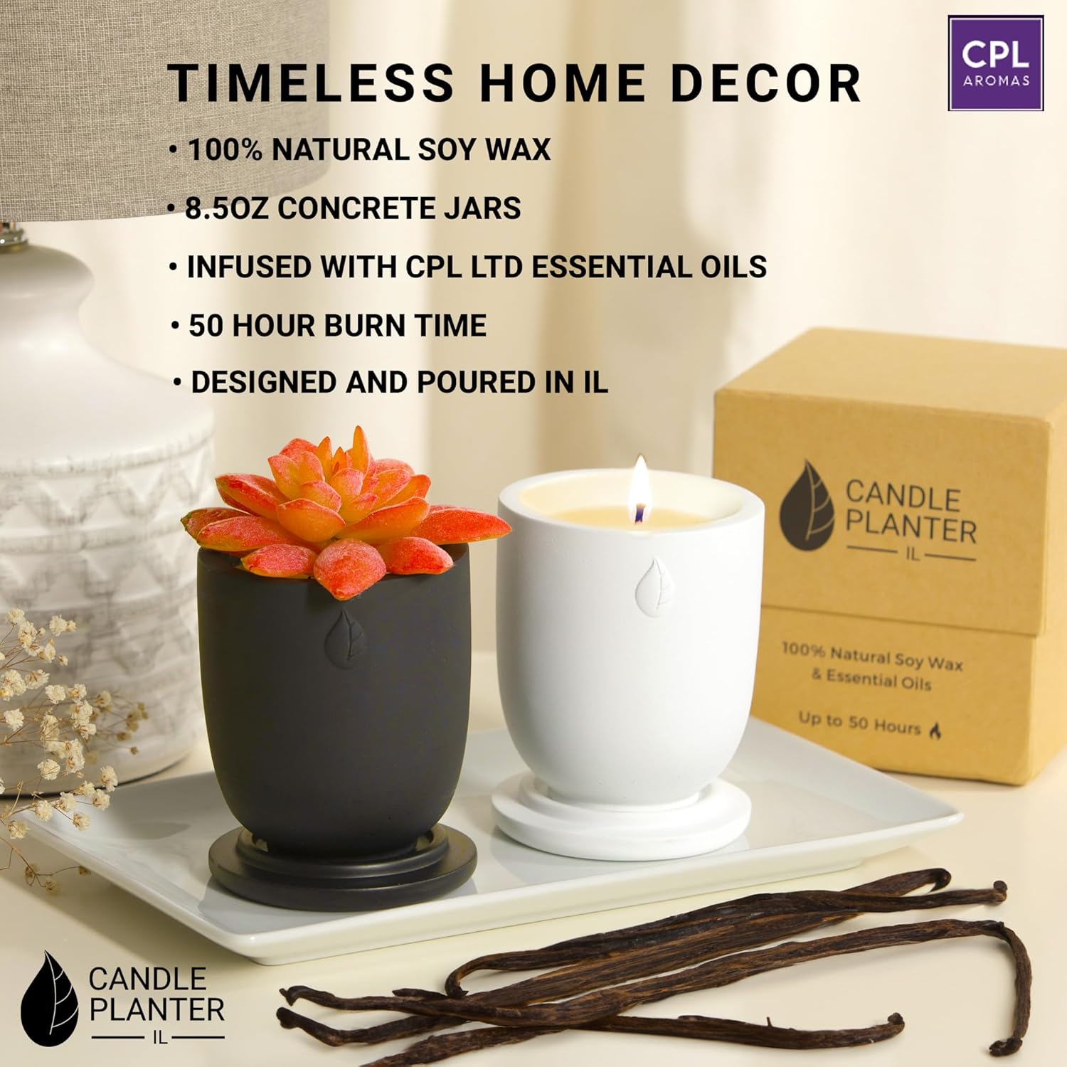 Concrete Cement Candle Planter with Aromatherapy Soy Candles - 8 Oz, 50-Hour Burn - Image 4