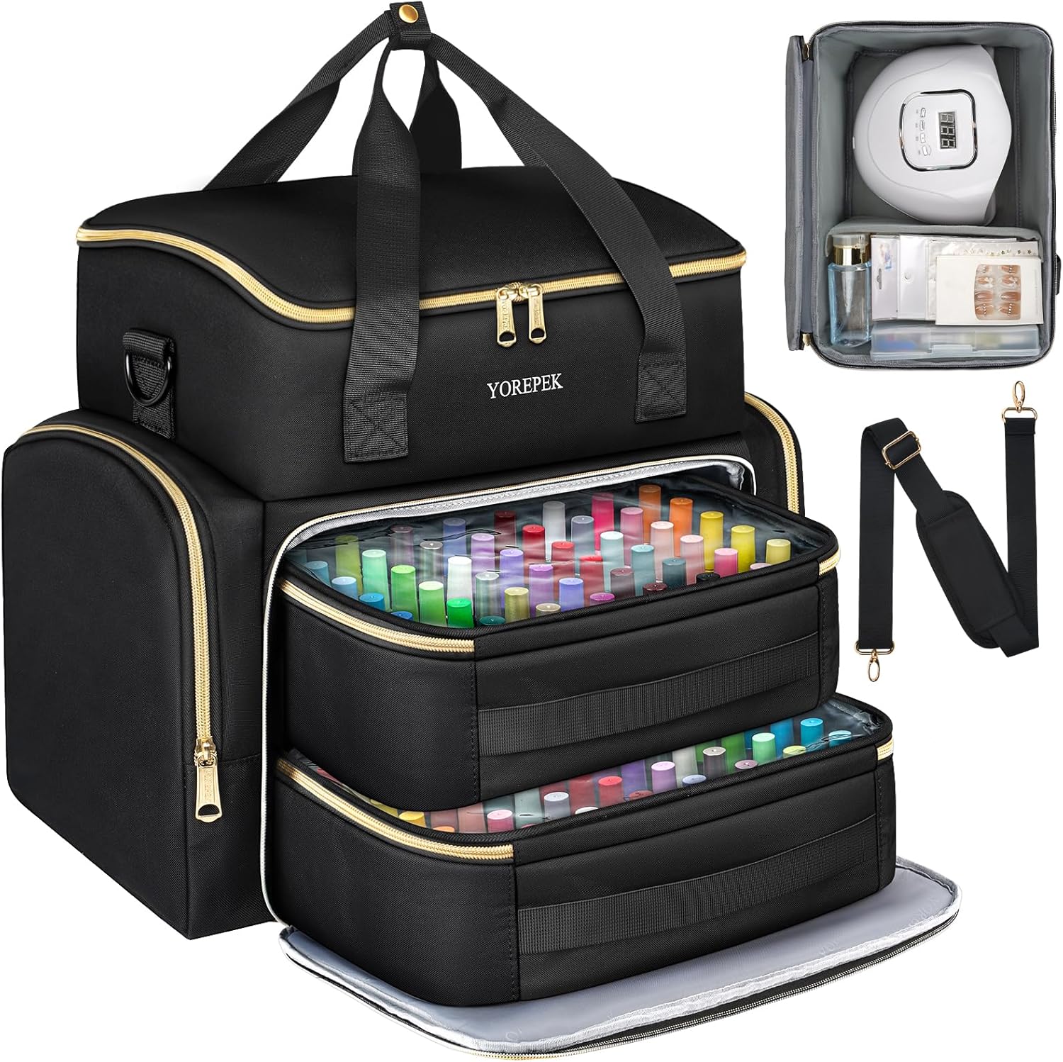 YOREPEK Extra Large Nail Polish Organizer Case for 96 to 100 Bottles with 2 Pouches - Image 8