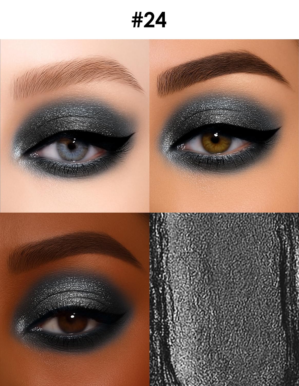 Erinde 24 Midnight Black Shimmer Cream Eyeshadow Stick Waterproof Metallic Glitter Pencil - Image 2