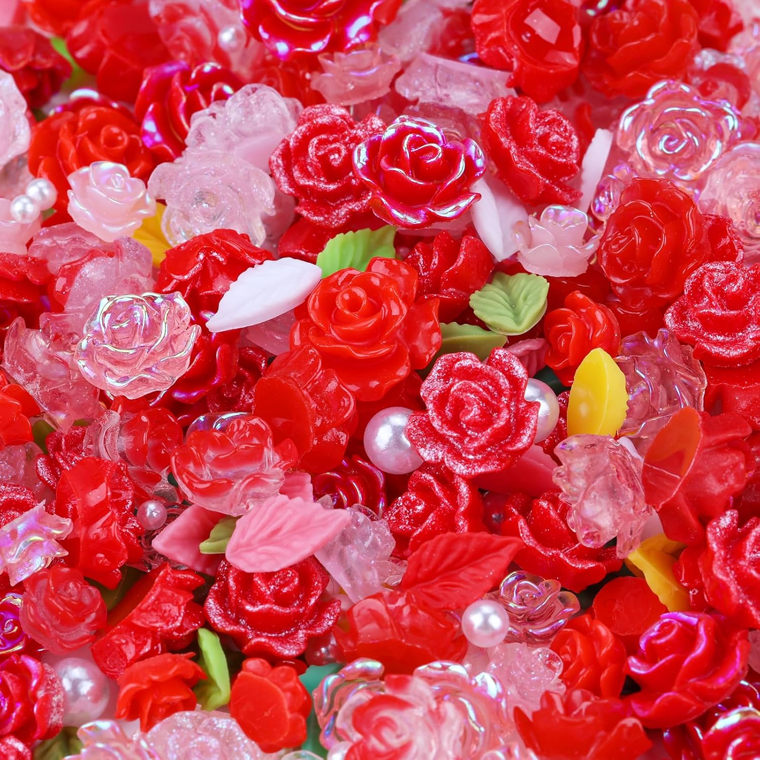 400 Pieces Red Camellia Flower Nail Charms with White Pearls for Nail Art Design - Image 5