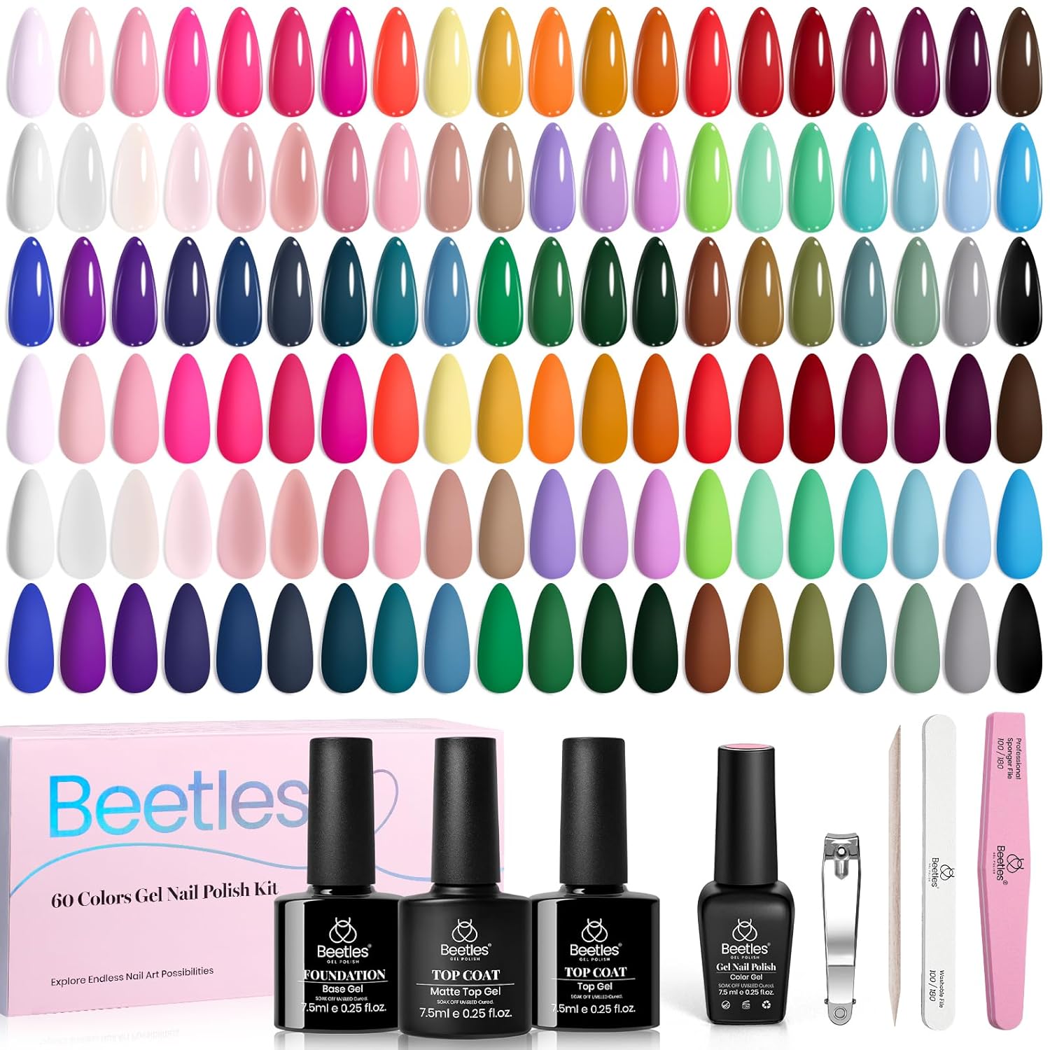 Beetles 69 Piece Gel Nail Polish Set 60 Colors with Base and Top Coats for All Seasons - Image 9