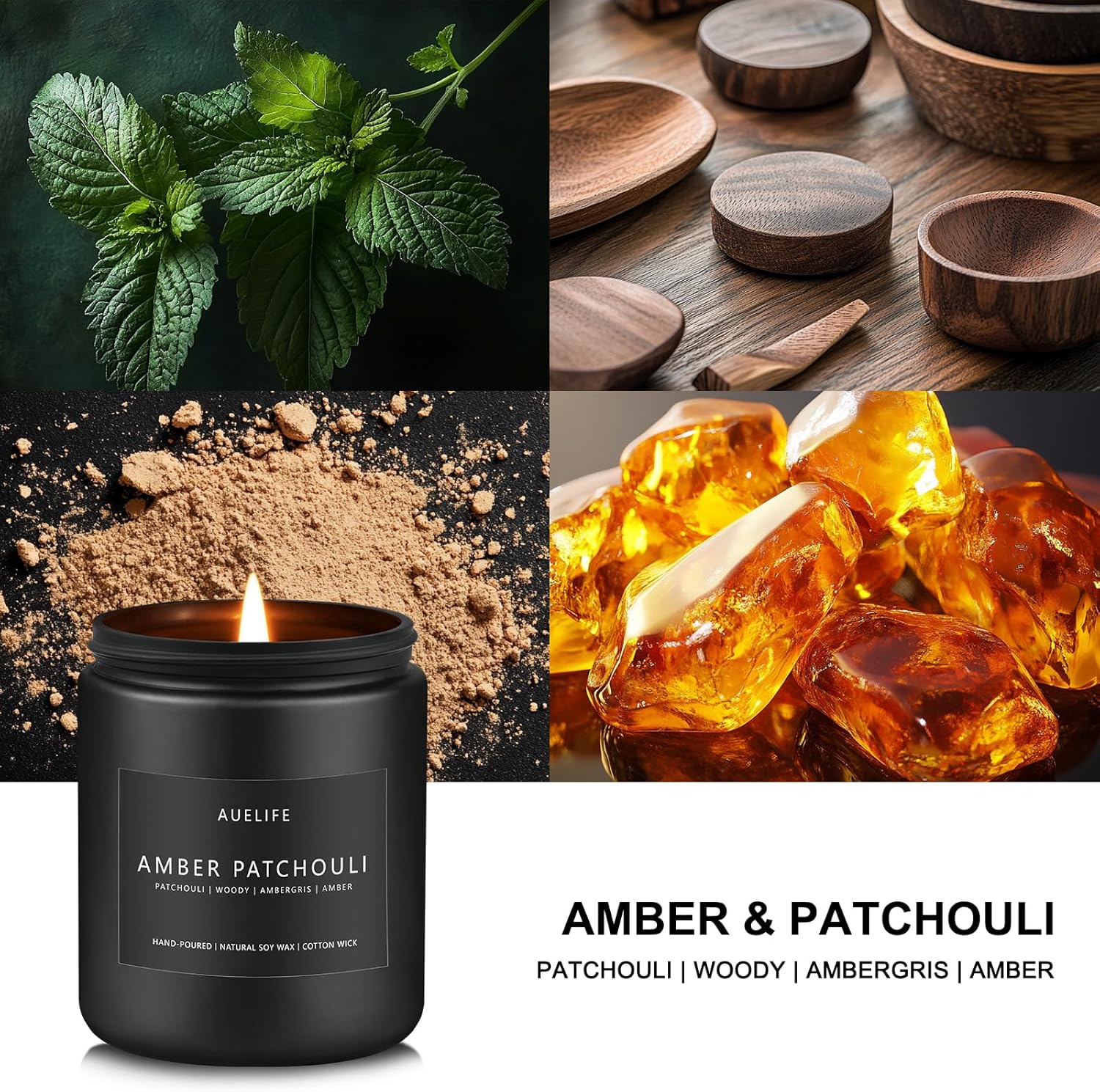 Men's Amber & Patchouli 7oz Soy Wax Aromatherapy Candle Black Jar - Image 2