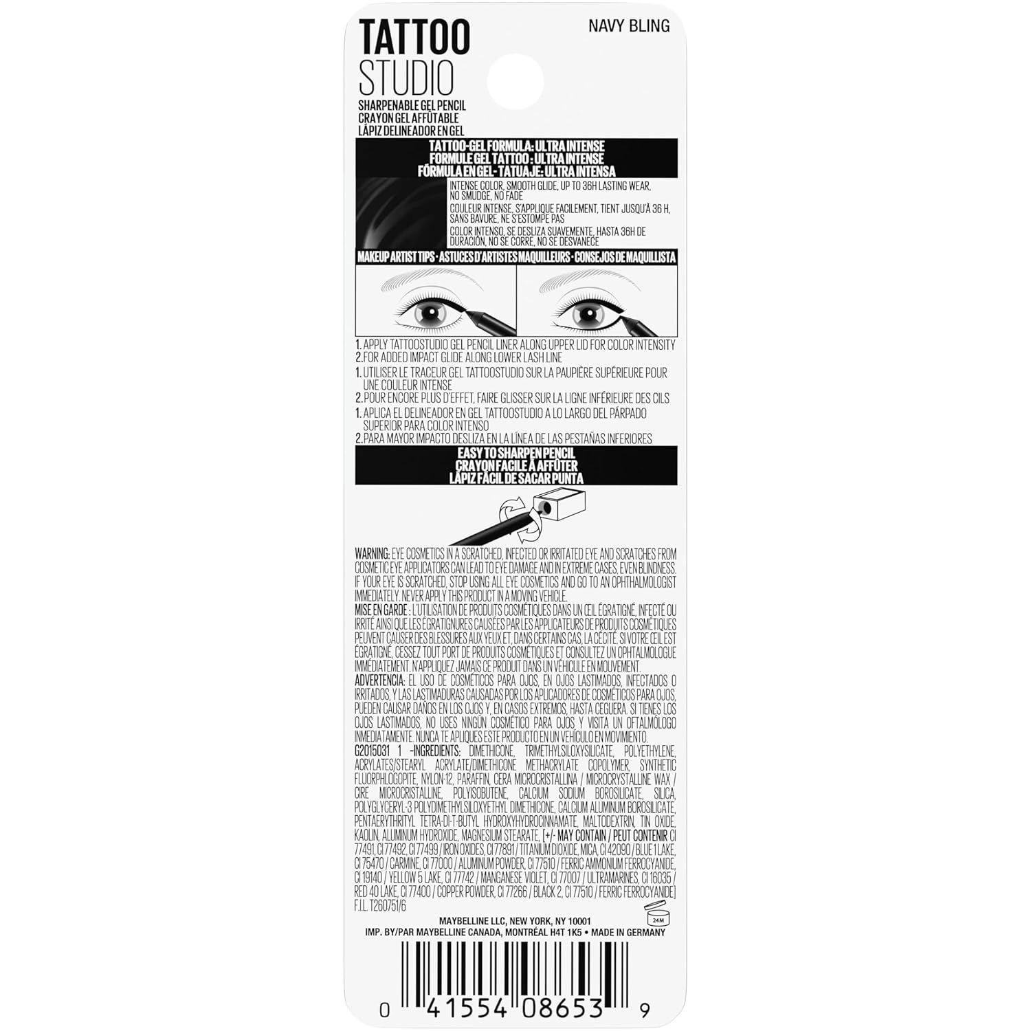 Maybelline Tattoo Studio Navy Bling Waterproof Eyeliner Pencil 36 Hour Wear 1 Count - Image 9