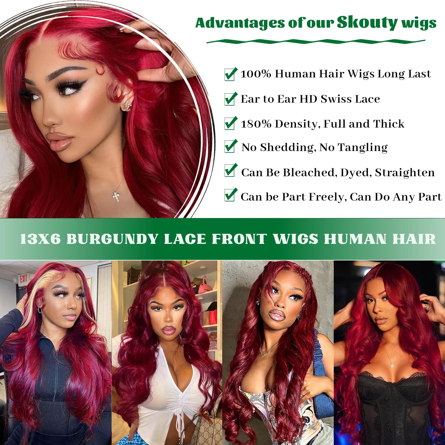 30 Inch 99J Burgundy Body Wave Human Hair Lace Front Wig 180% Density - Image 3