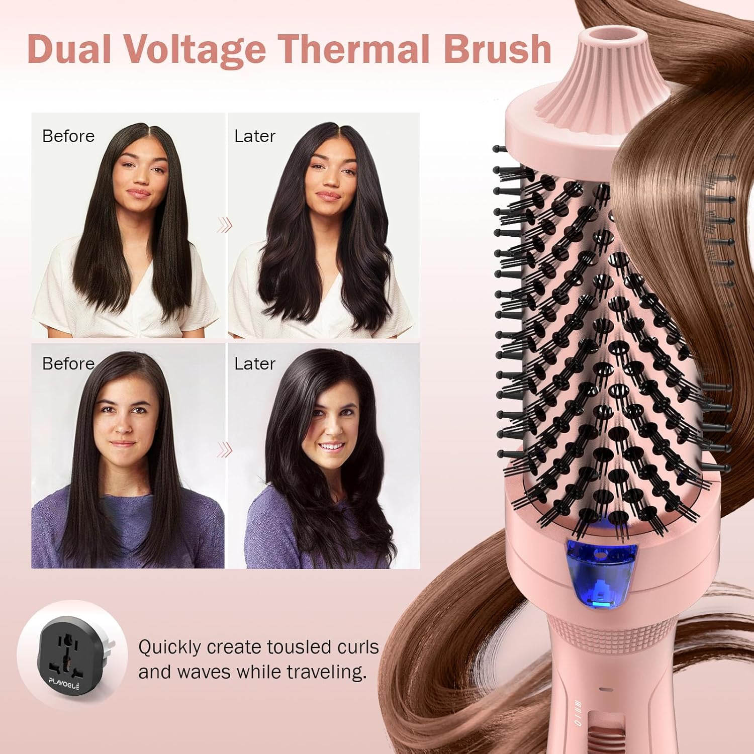 Plavogue 1.5 Inch Dual Voltage Thermal Curler and Round Brush with Travel Adapter and Accessories - Image 8