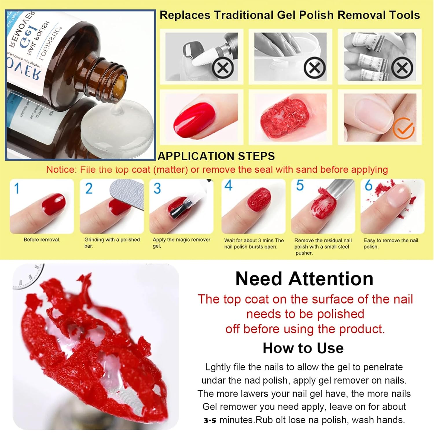LOUINSTIC 120ml Professional Gel Nail Polish Remover Kit Quick Easy Application - Image 6