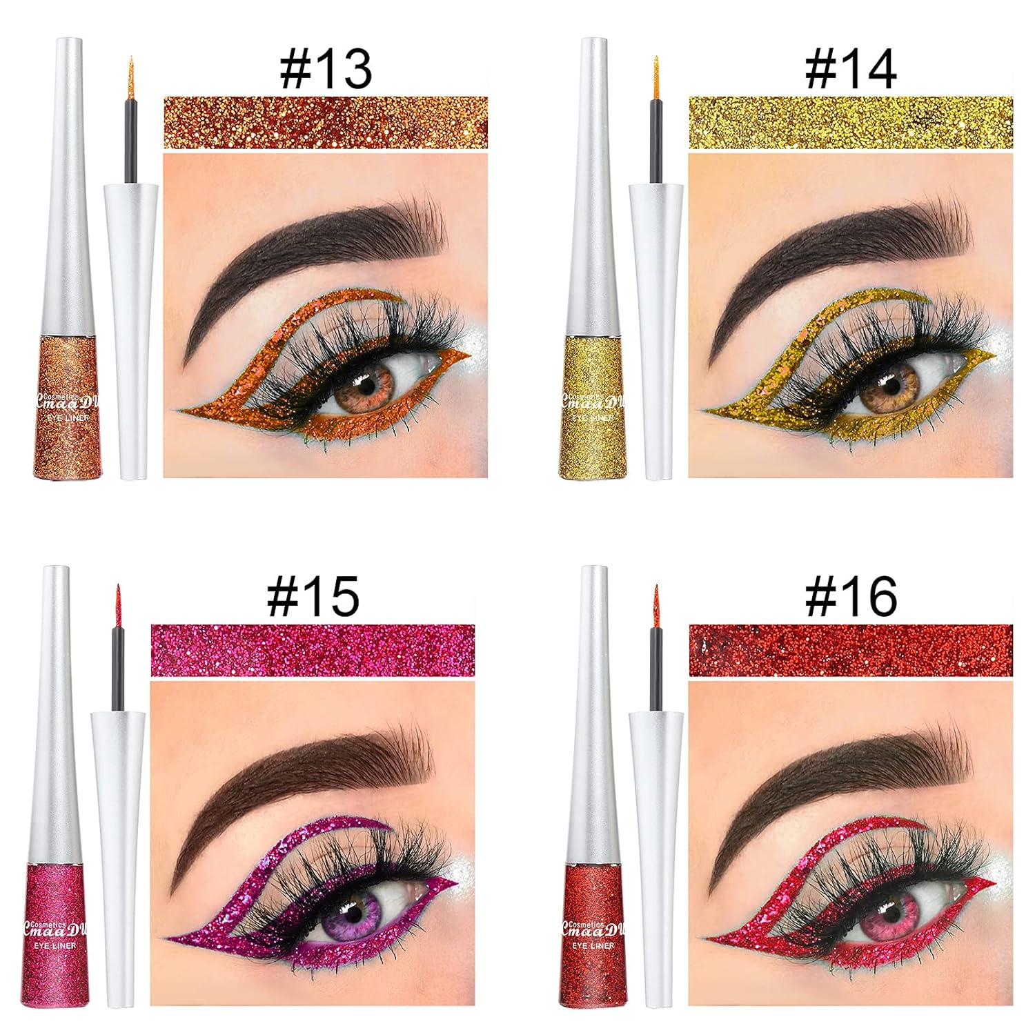 16PCS Liquid Glitter Eyeliner Set with 16 High Pigmented Colors, Waterproof Metallic Shimmer - Image 6