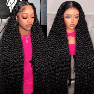 30 Inch Deep Wave Lace Front Wigs Human Hair 200% Density 13x6 HD Transparent Deep Curly Lace Front Wigs for Women Pre Plcked Glueless Wigs with Baby Hair