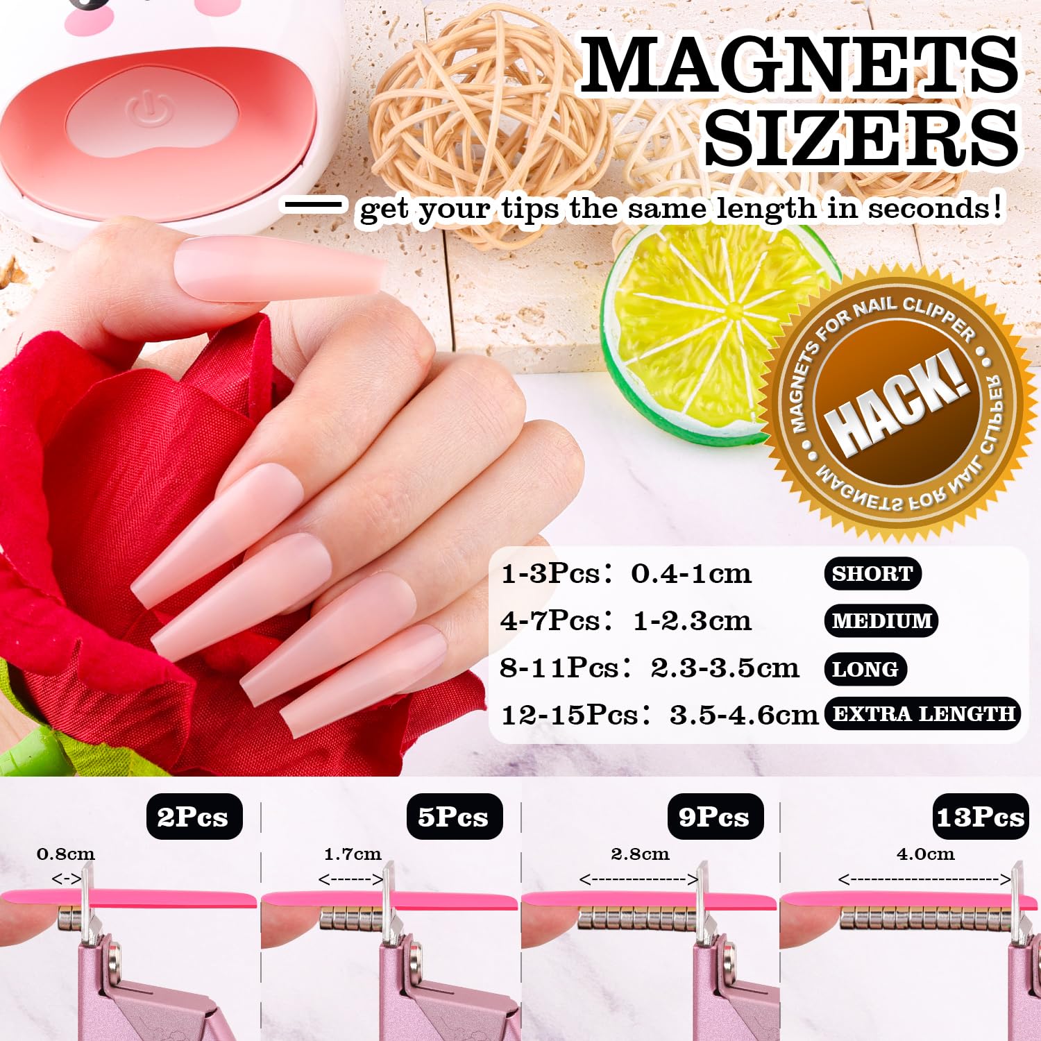 Light Pink Matte Nail Clippers with Magnetic Sizers for Acrylic and Artificial Nails - Image 3