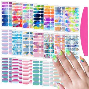 SILPECWEE Nail Polish Strips - 20 Sheets Rainbow Stickers, Full Wraps With File, Self-Adhesive Gel Strips, Fingernail Art Stickers for Women
