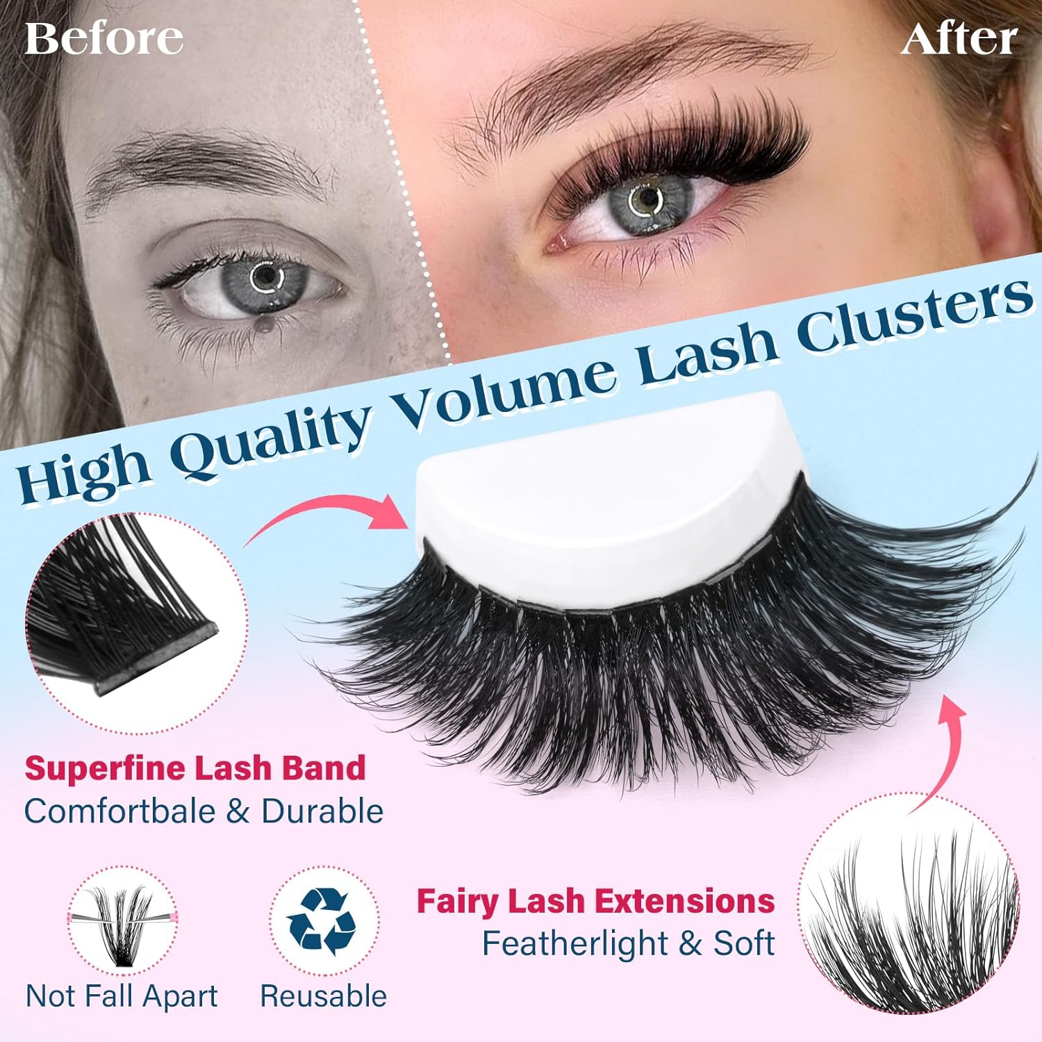 Calphdiar 70D Cluster Eyelash Extensions 360PCS Fluffy D-Curl Wispy Lashes 10-18mm - Image 4