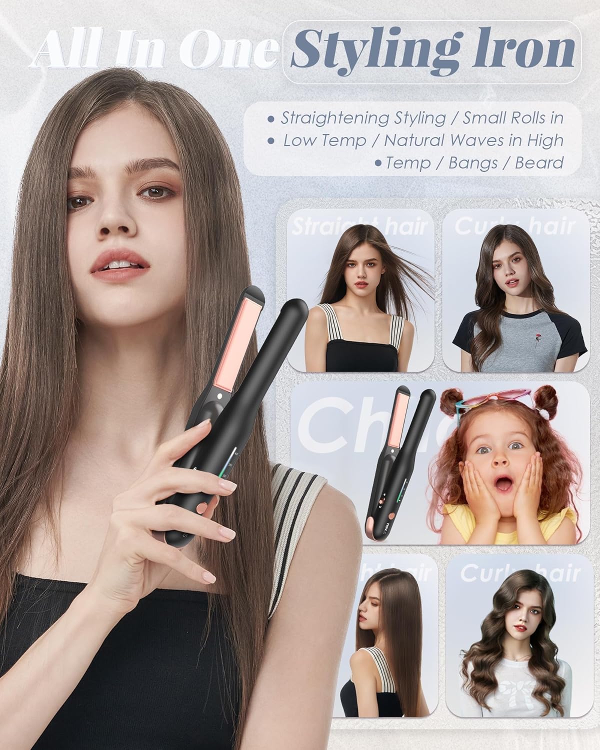 NOVUS Portable Cordless Mini Hair Straightener Curler 2-in-1 USB Rechargeable for Fine Short Hair, Compact Size - Image 5