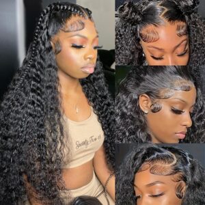 34 Inch Water Wave Lace Front Wigs Human Hair 200% Density 13x6 HD Transparent Lace Frontal Wigs Human Hair Pre Plucked with Baby Hair Curly Lace Front Wigs for Women
