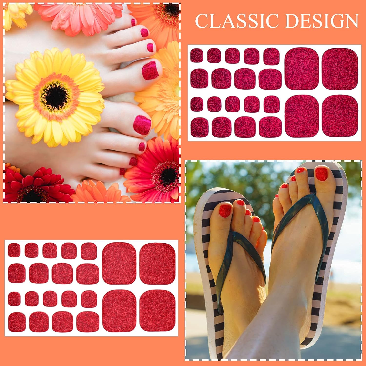 Maitys 440 Pcs Glitter Toenail Stickers with 2 Nail Files and Solid Color Wraps - Image 5