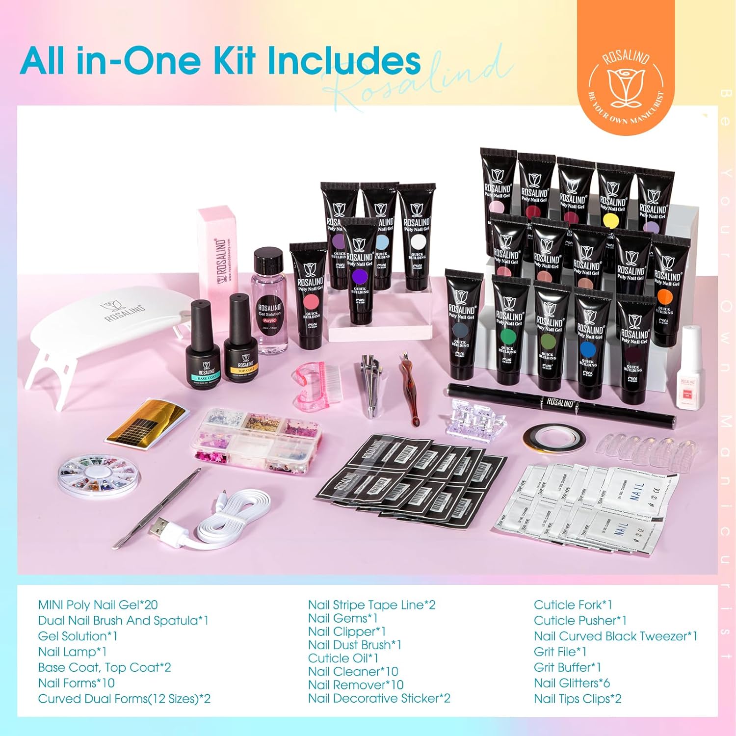 ROSALIND 20-Color Poly Gel Nail Kit with Mini Lamp for All Seasons, Medium Capacity - Image 6