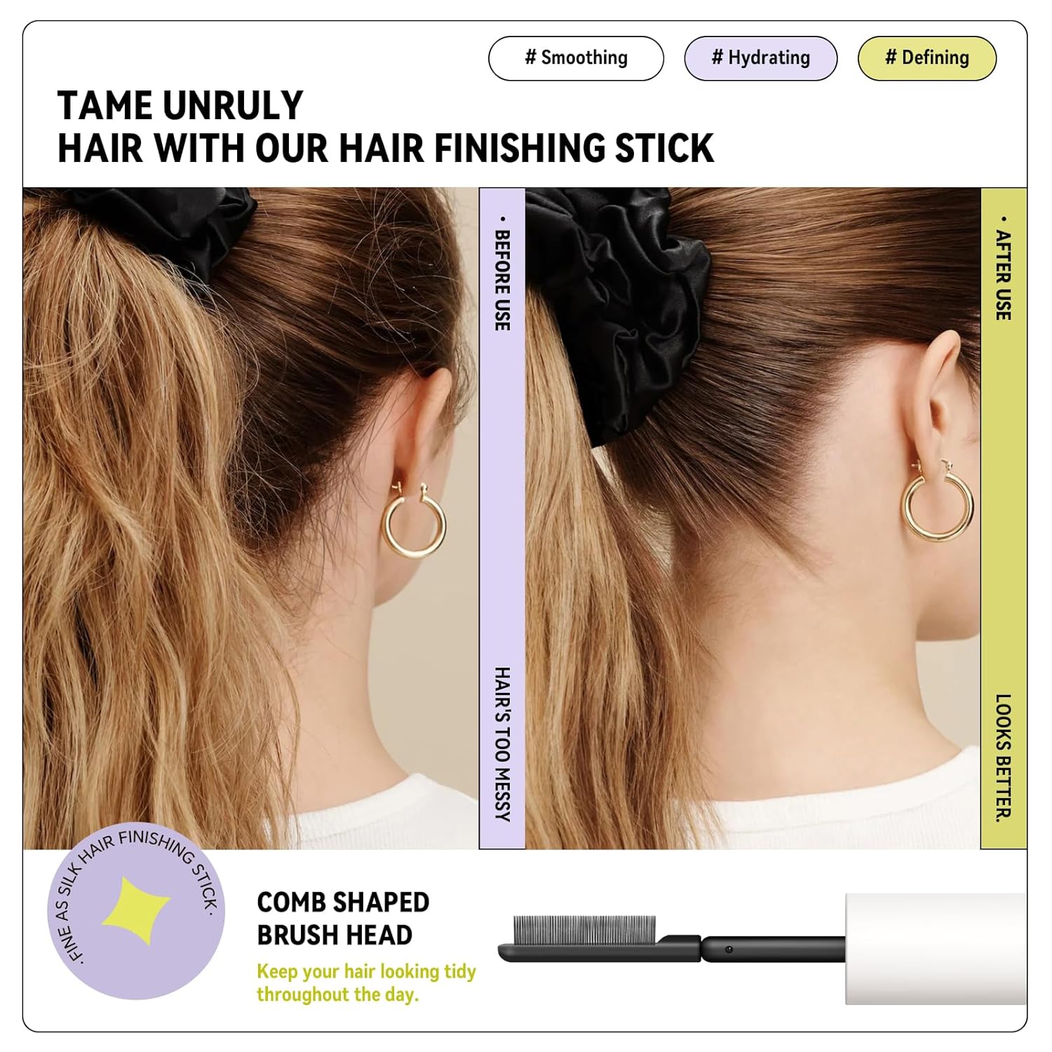 BestLand 0.35 oz Double-Head Flyaway Tamer Hair Finishing Stick with Brush Comb Tip - Image 4
