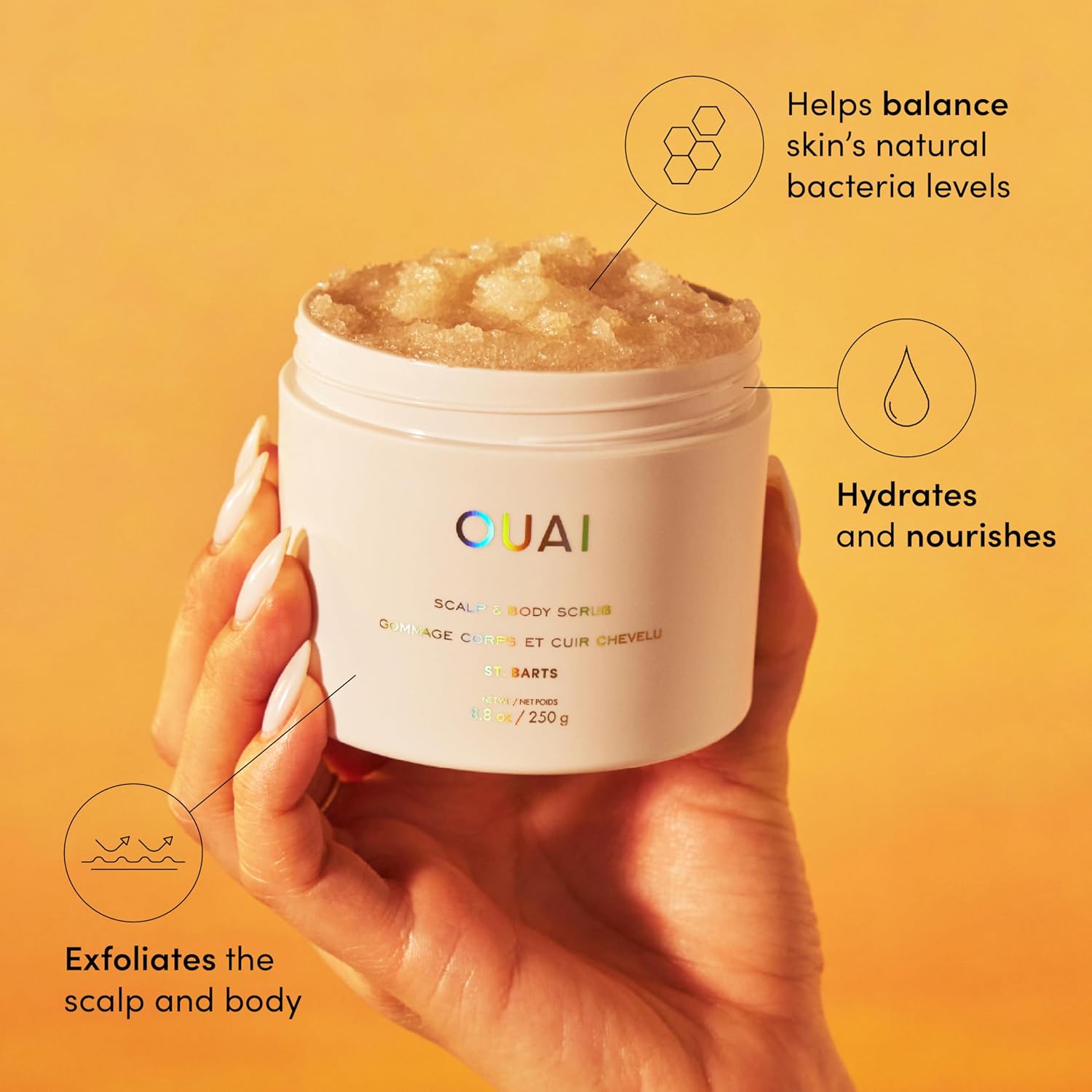 OUAI St. Barts Scalp and Body Scrub 8.8 Oz with Sugar and Coconut Oil - Image 2