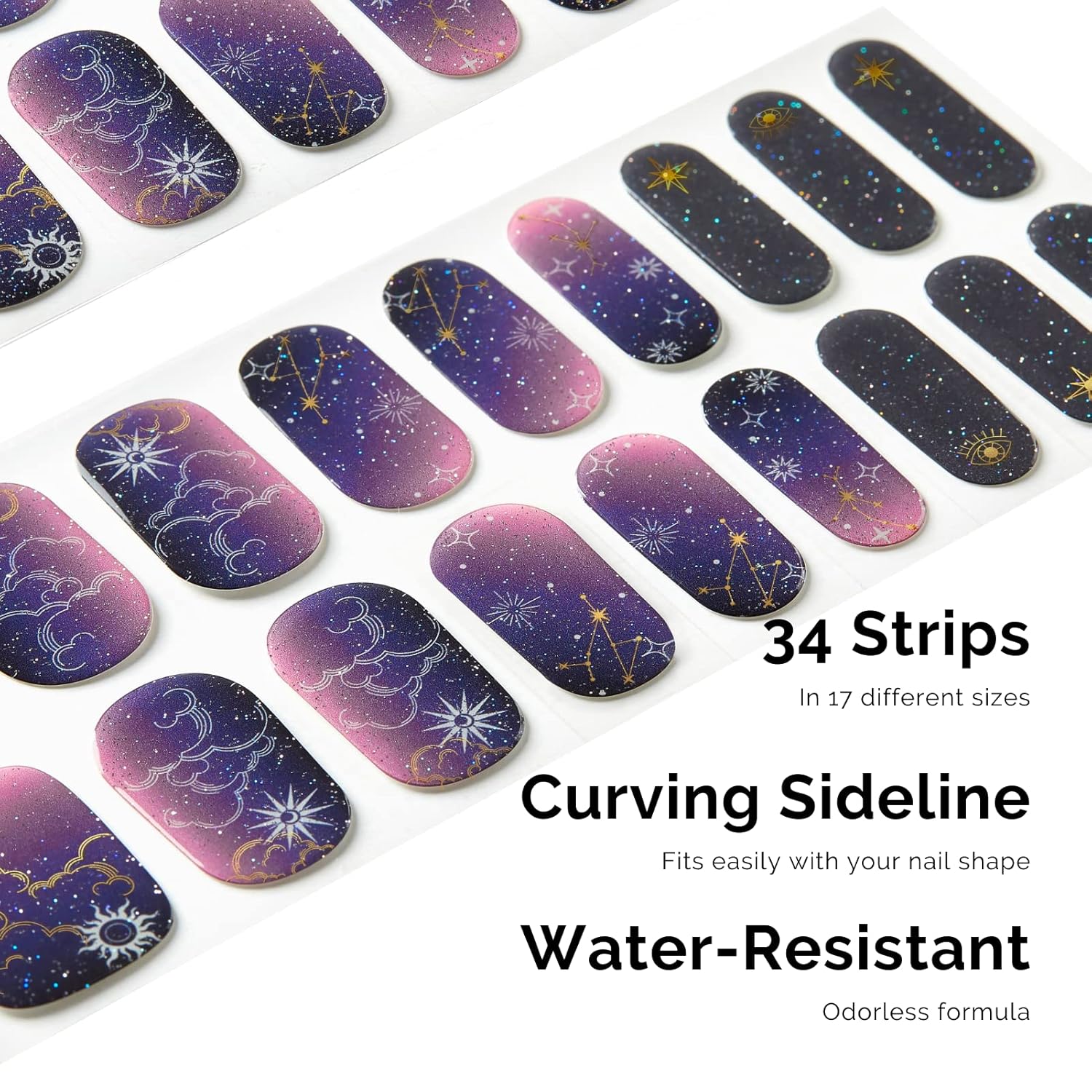 Nailog 34 pcs Constellation Semi Cured Gel Nail Strips Long Lasting Glossy Wraps - Image 2