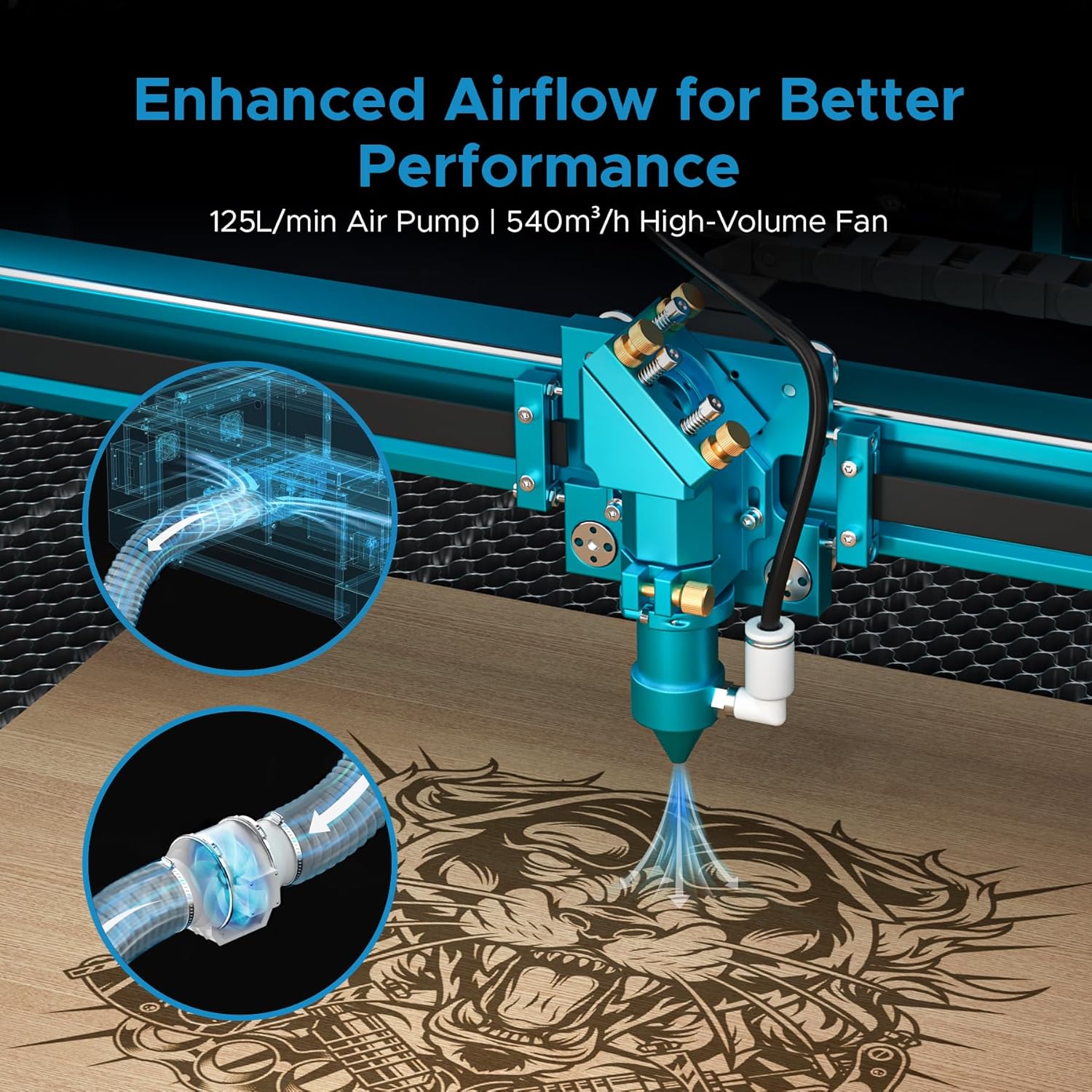 OMTech Pronto 130W CO2 Laser Engraver Cutter 51x35 Workspace Autofocus Air Assist - Image 6